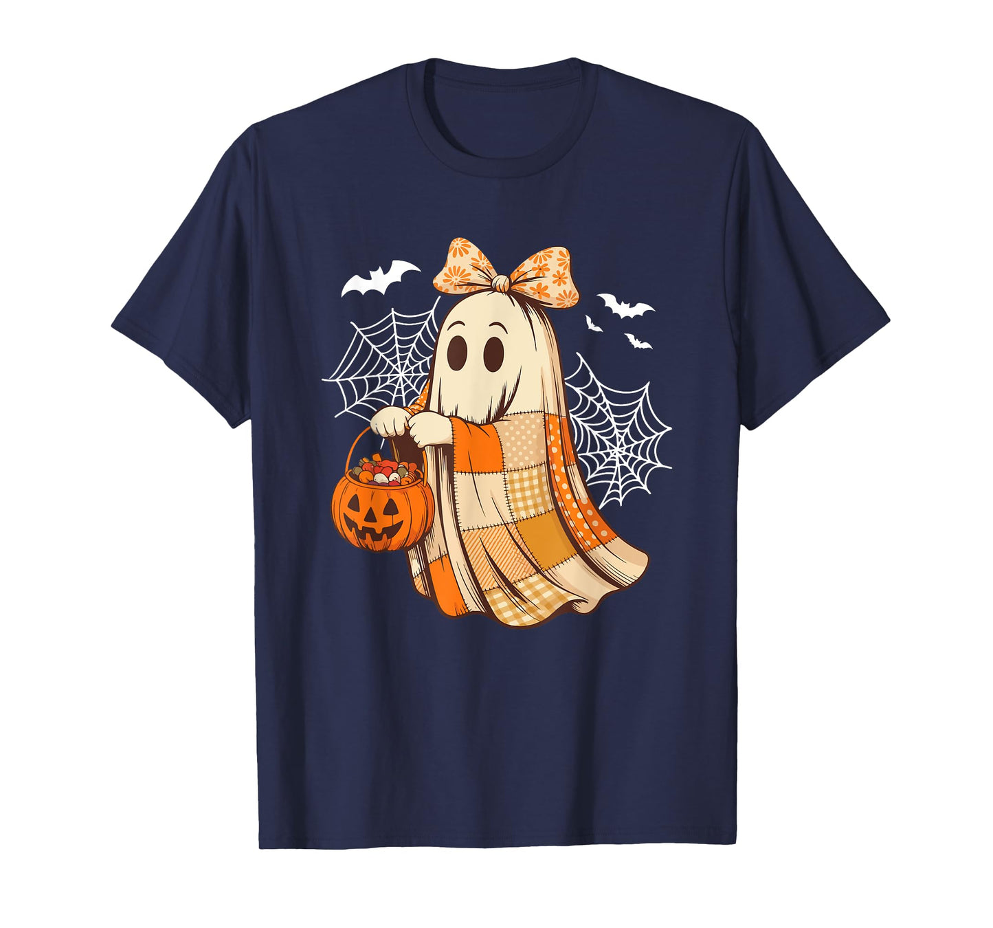 Halloween Boo Bow Tie Holding Carved Pumpkin Basket Candies T-Shirt