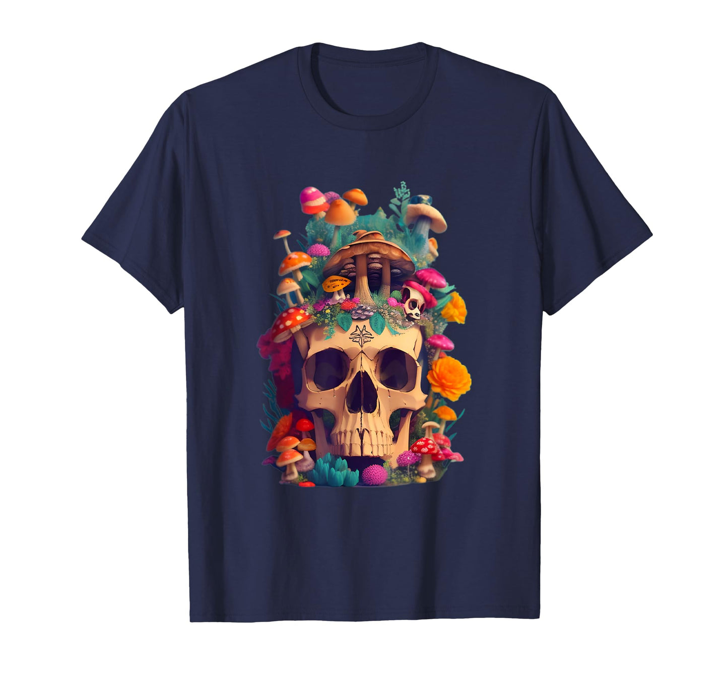 Goblincore Aesthetic Mushrooms Skull Fungi Flower Bouquet T-Shirt
