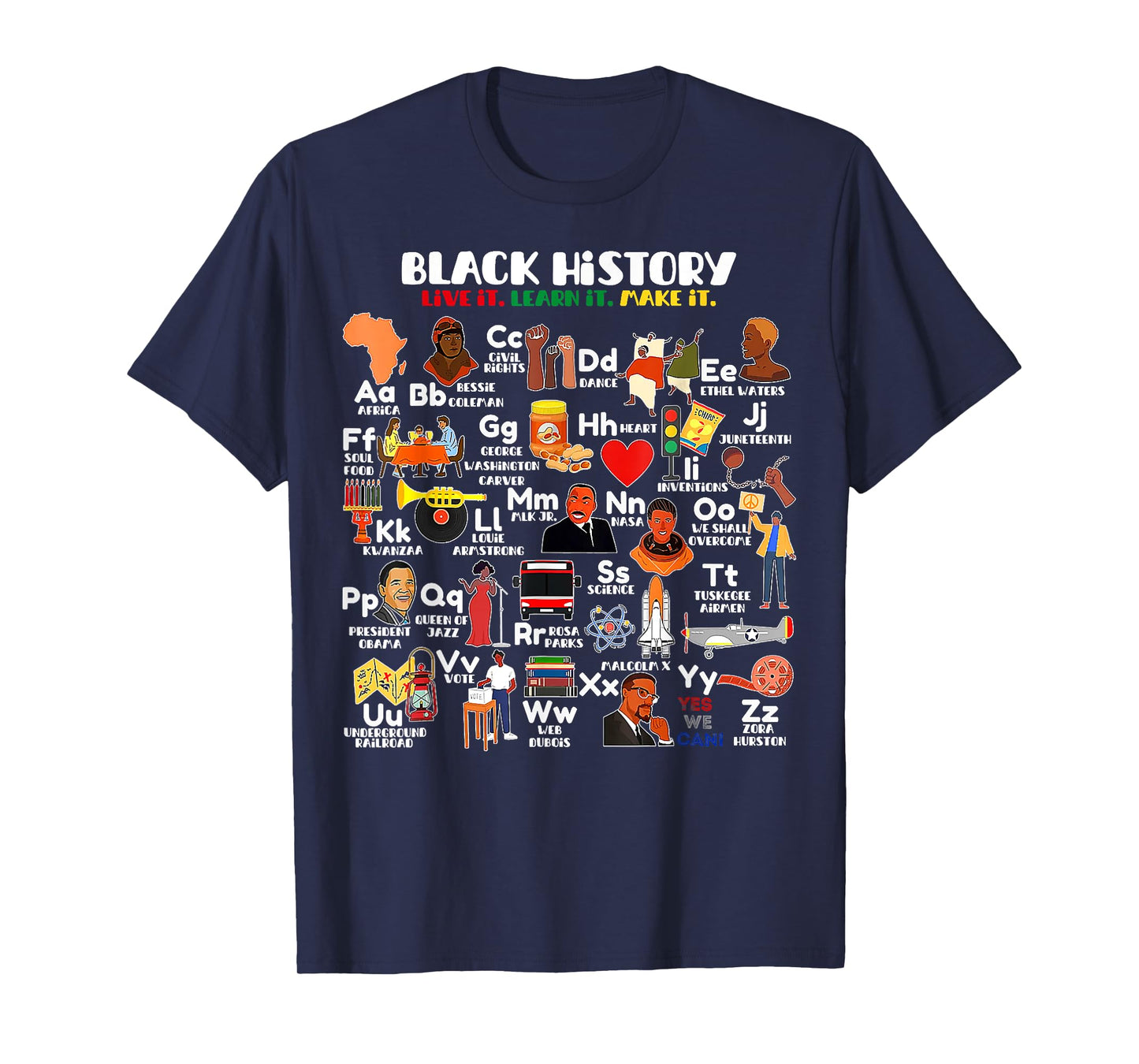 ABCs of Black History Month Pride Live It Learn It Teacher T-Shirt