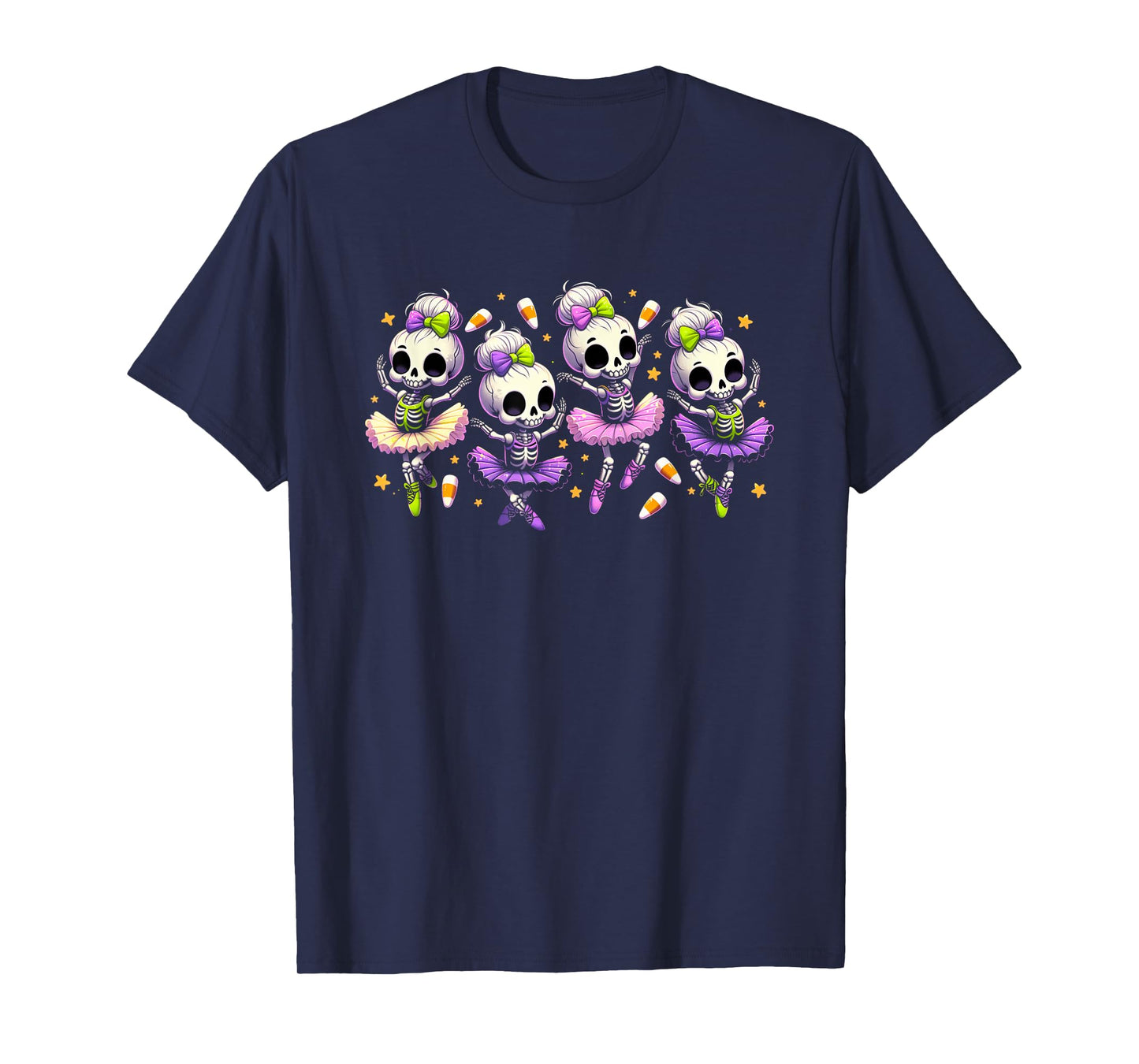 Cute Skeleton Ballerinas Halloween Candy Corn Spooky Dance T-Shirt