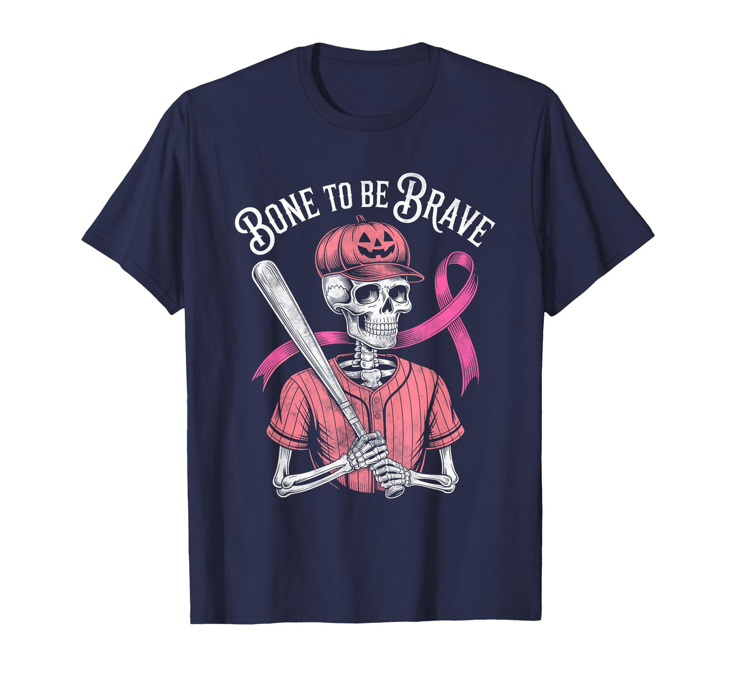 Baseball Skeleton Fighter Halloween Breast Cancer Awareness T-Shirt