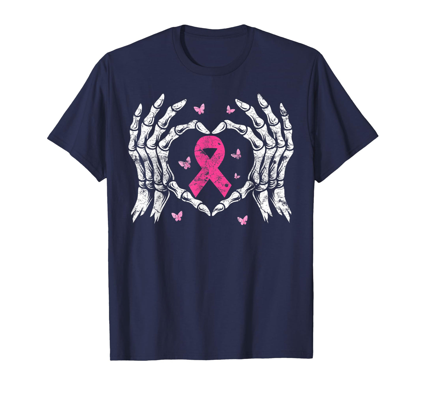 Skeleton Hand Heart Pink Ribbon Breast Cancer Awareness T-Shirt