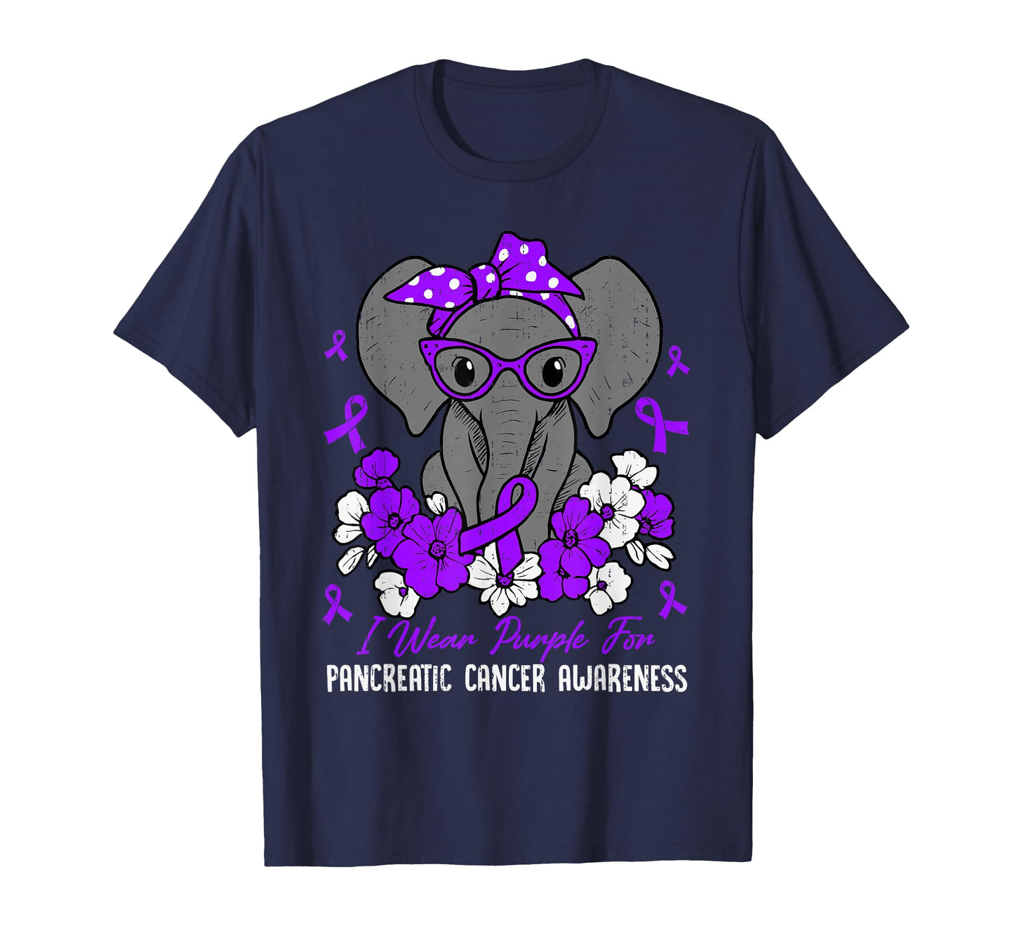 Pancreatic Cancer Awareness Elephant Ribbon Purple Support T-Shirt