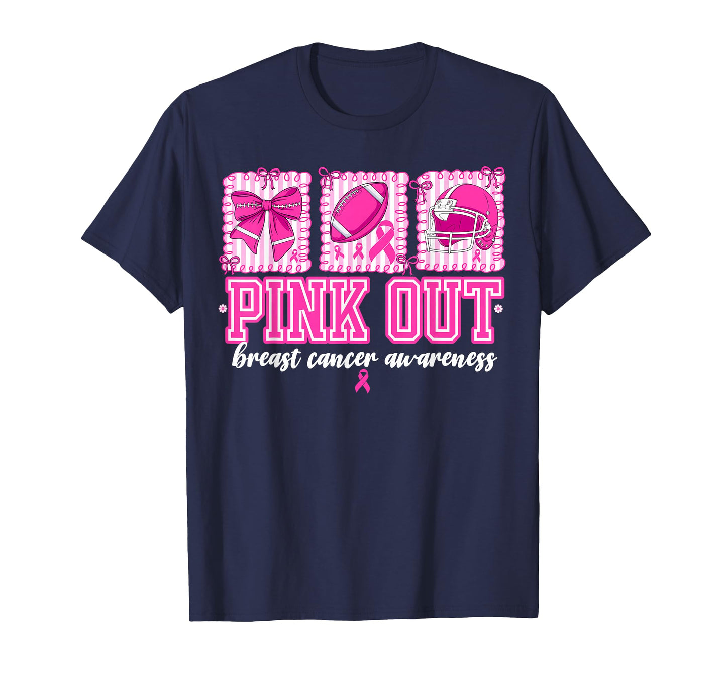 Preppy Pink Out Breast Cancer Football Coquette Bow Women T-Shirt