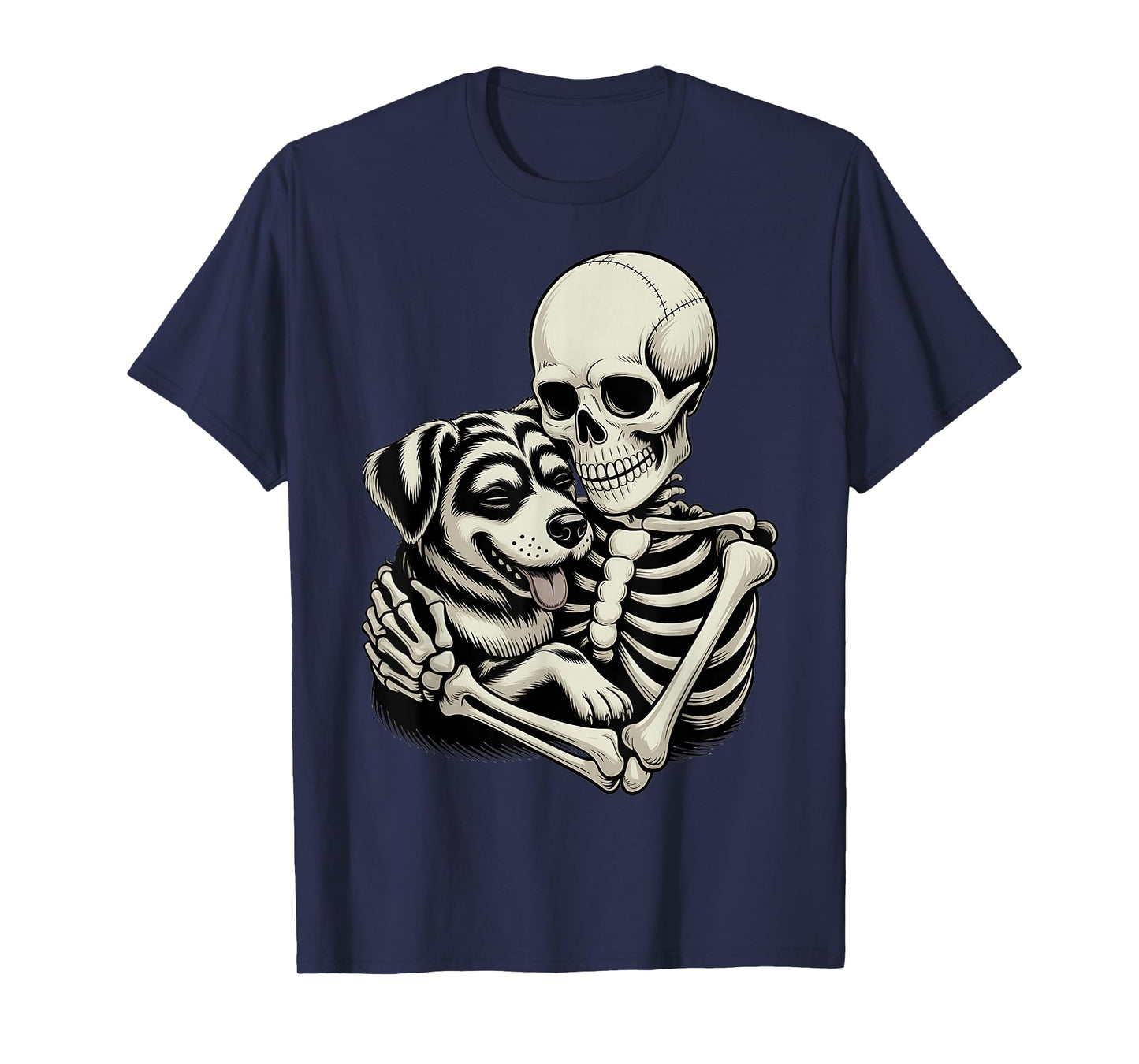 Skeleton Hugging Dog Lover Halloween Pet Funny Spooky Skull T-Shirt