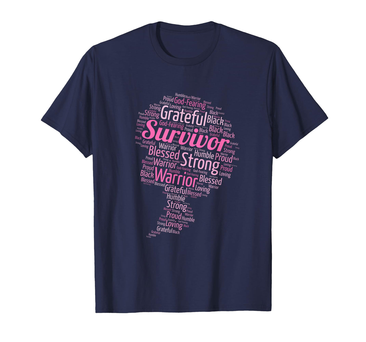 African American Breast Cancer Survivor Words in Afro T-Shirt