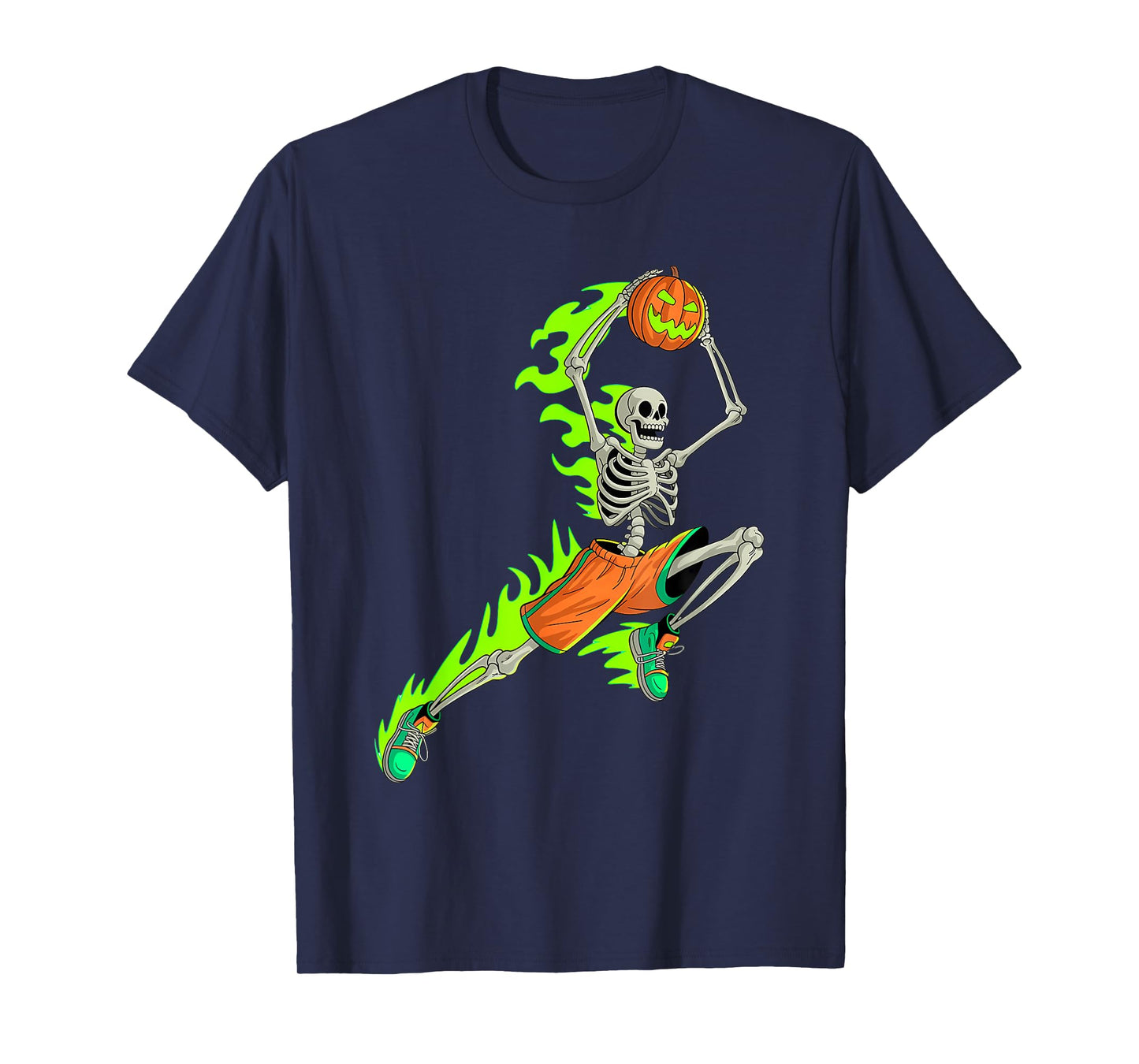 Funny Skeleton Basketball Halloween Pumpkin Mens Boys Kids T-Shirt