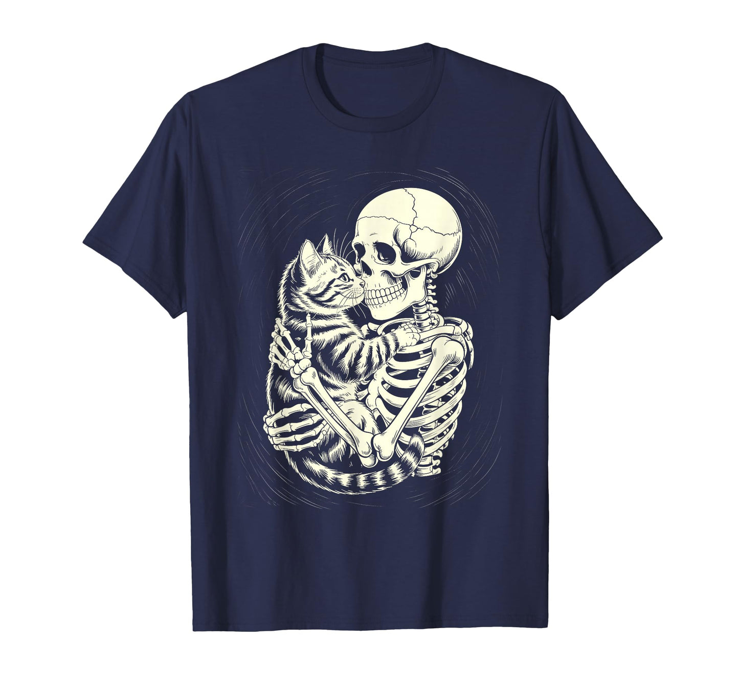 Skeleton Hugging Cat Halloween Cat Lover Cat Mom Dad T-Shirt