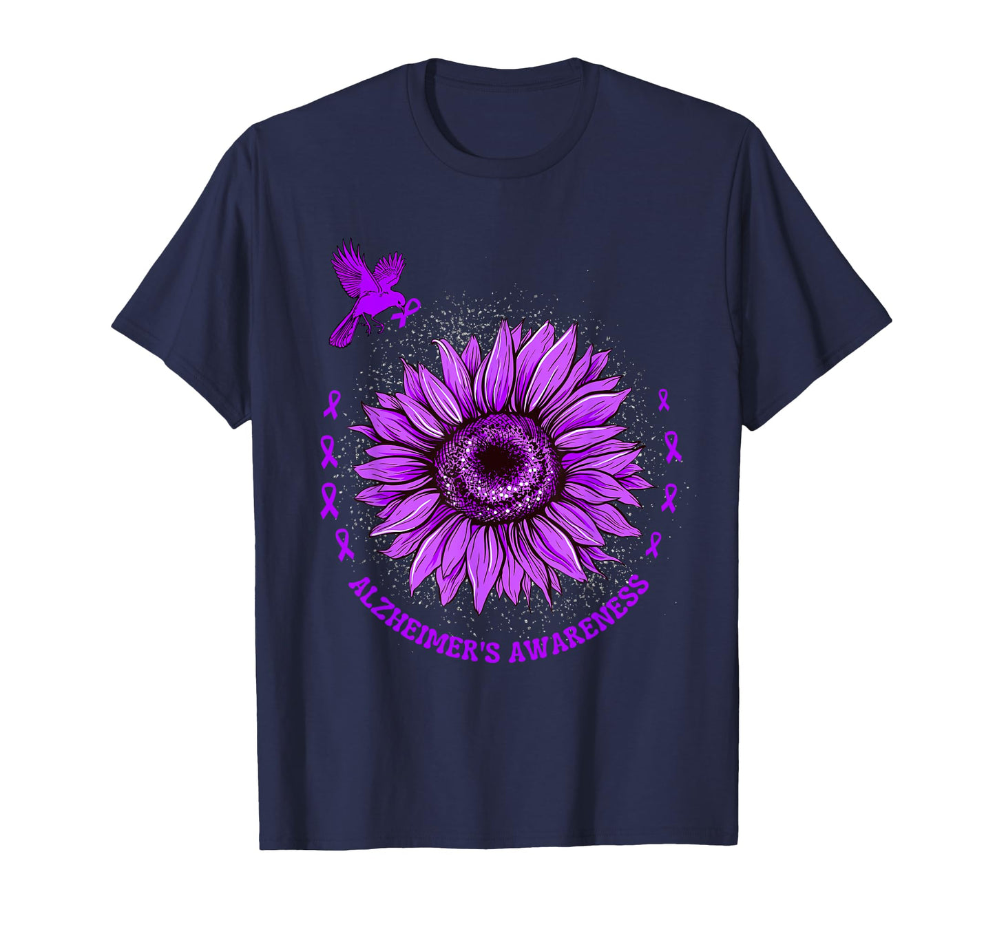 Alzheimer's Awareness Ribbon Purple Sunflower Ribbon Hope T-Shirt