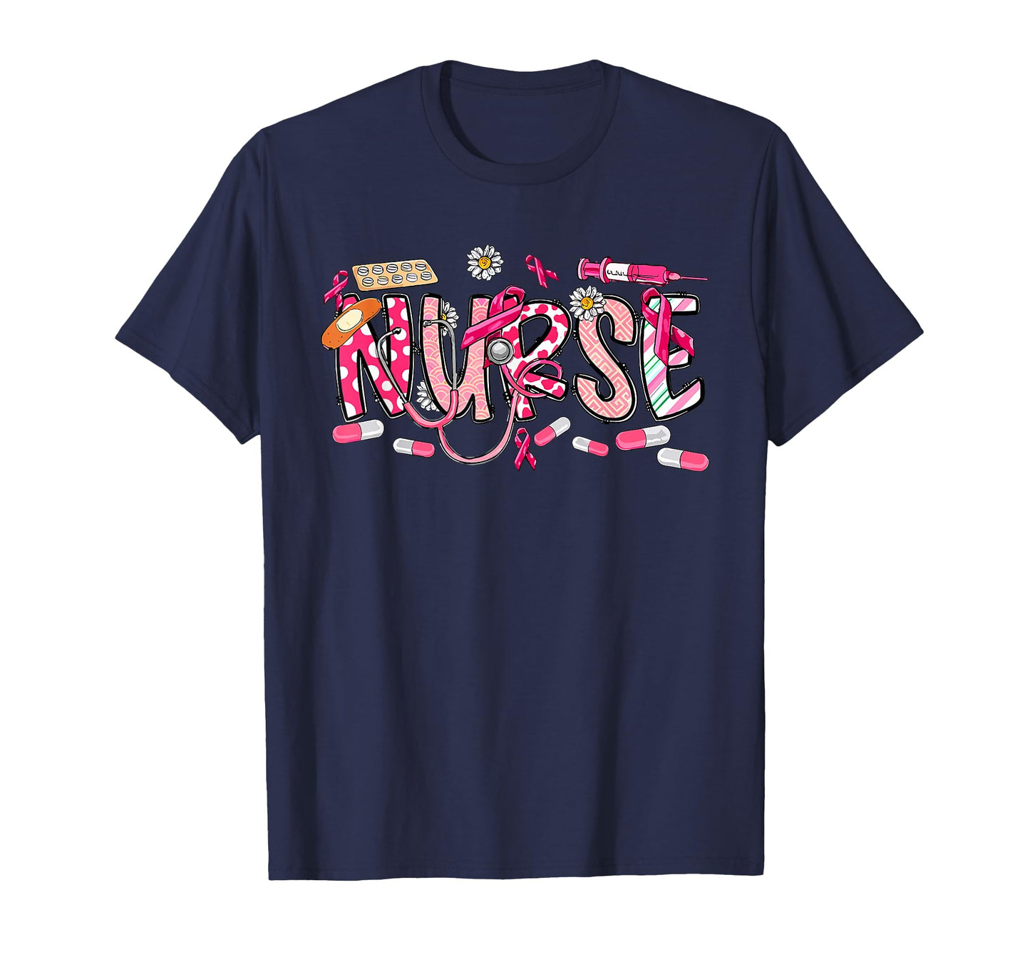 Pink Stethoscope Nurse Medical Breast Cancer Awareness T-Shirt