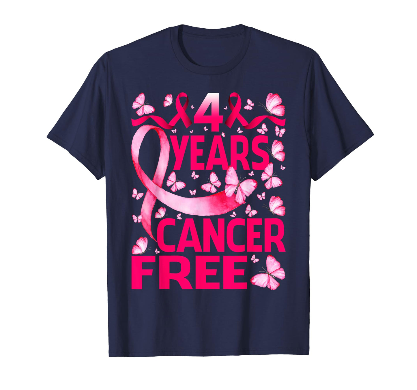 4 Years Breast Cancer Free Survivor Butterfly T-Shirt