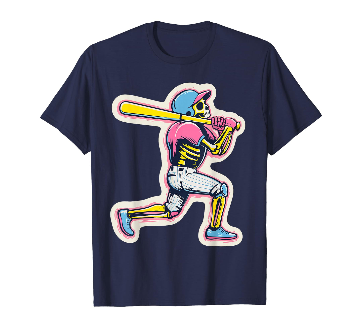 Baseball Drip Skeleton Graphic Retro 80s Melting Design T-Shirt