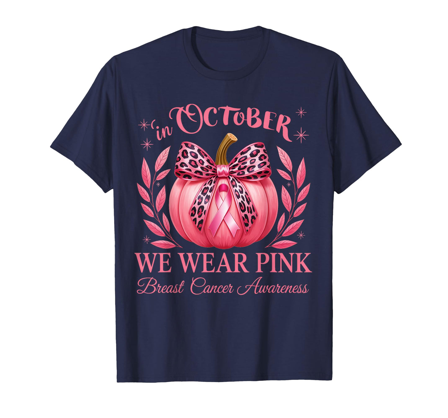 in October We Wear Pink Breast Cancer Awareness Halloween T-Shirt