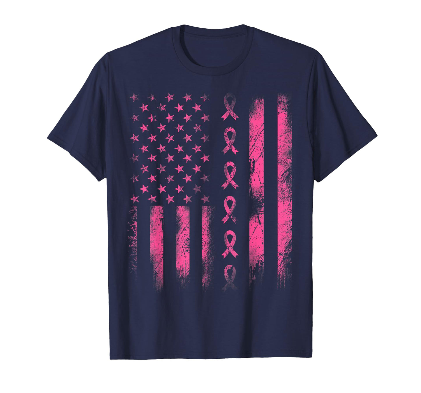Breast Cancer Awareness - Pink Ribbon American Flag Women Kids Men T-Shirt