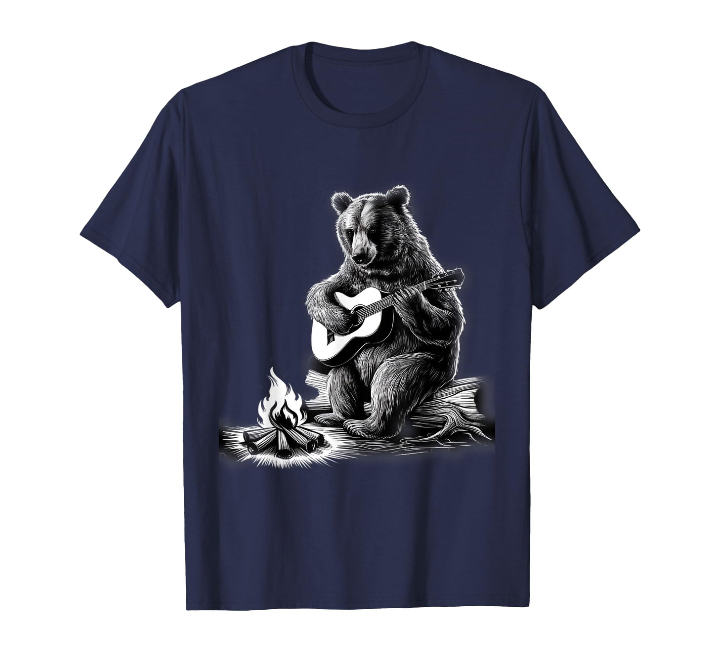 Bear Playing Guitar Rock on Campfire Bear T-Shirt