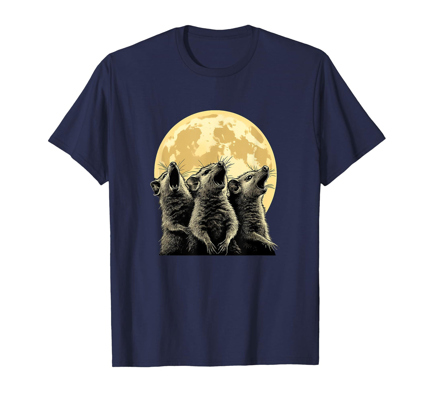 Three Possums Howling at the Moon - Funny 3 Opossum Howl T-Shirt