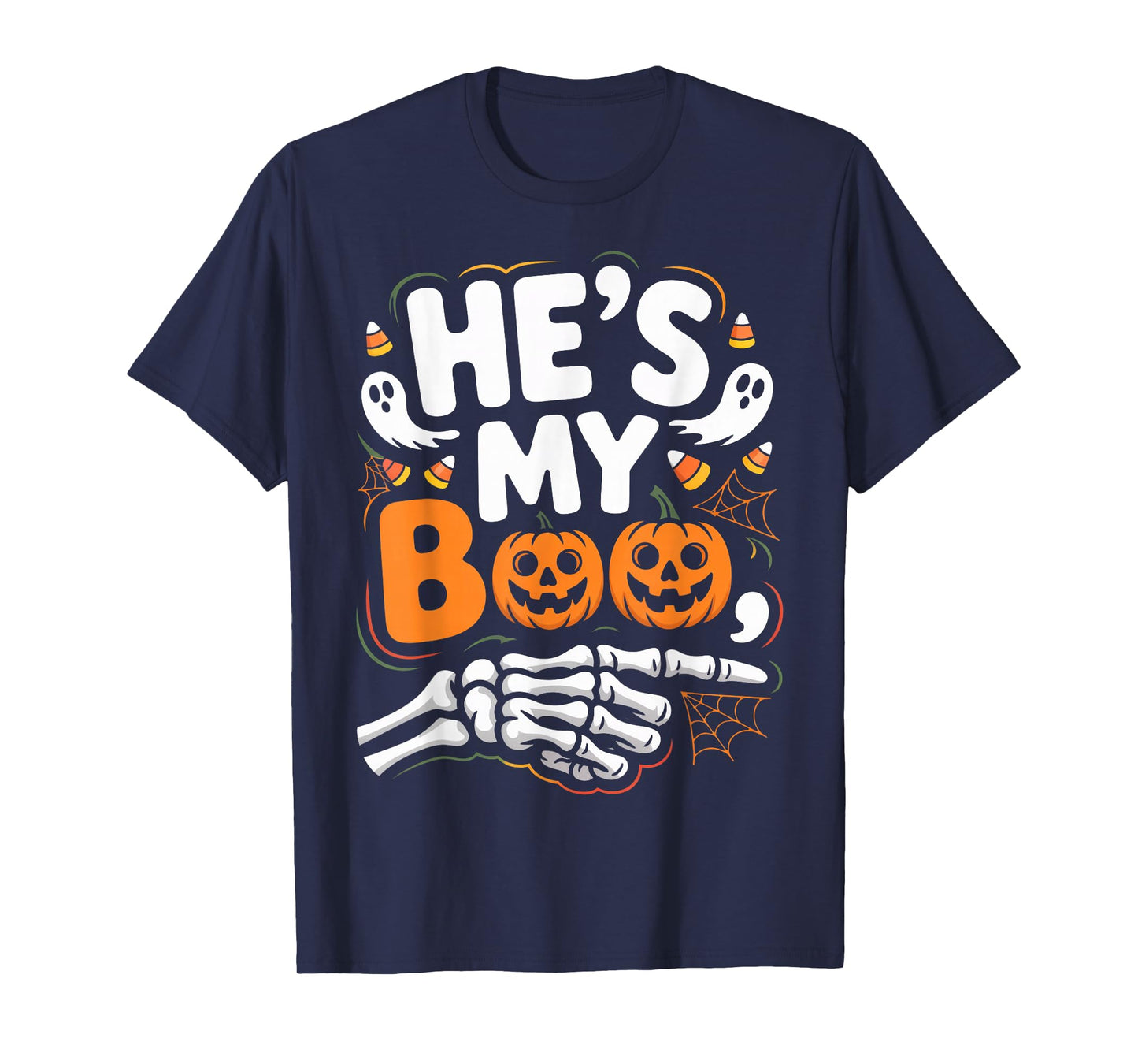 He’s My Boo Couple Matching Halloween Skeleton Design T-Shirt