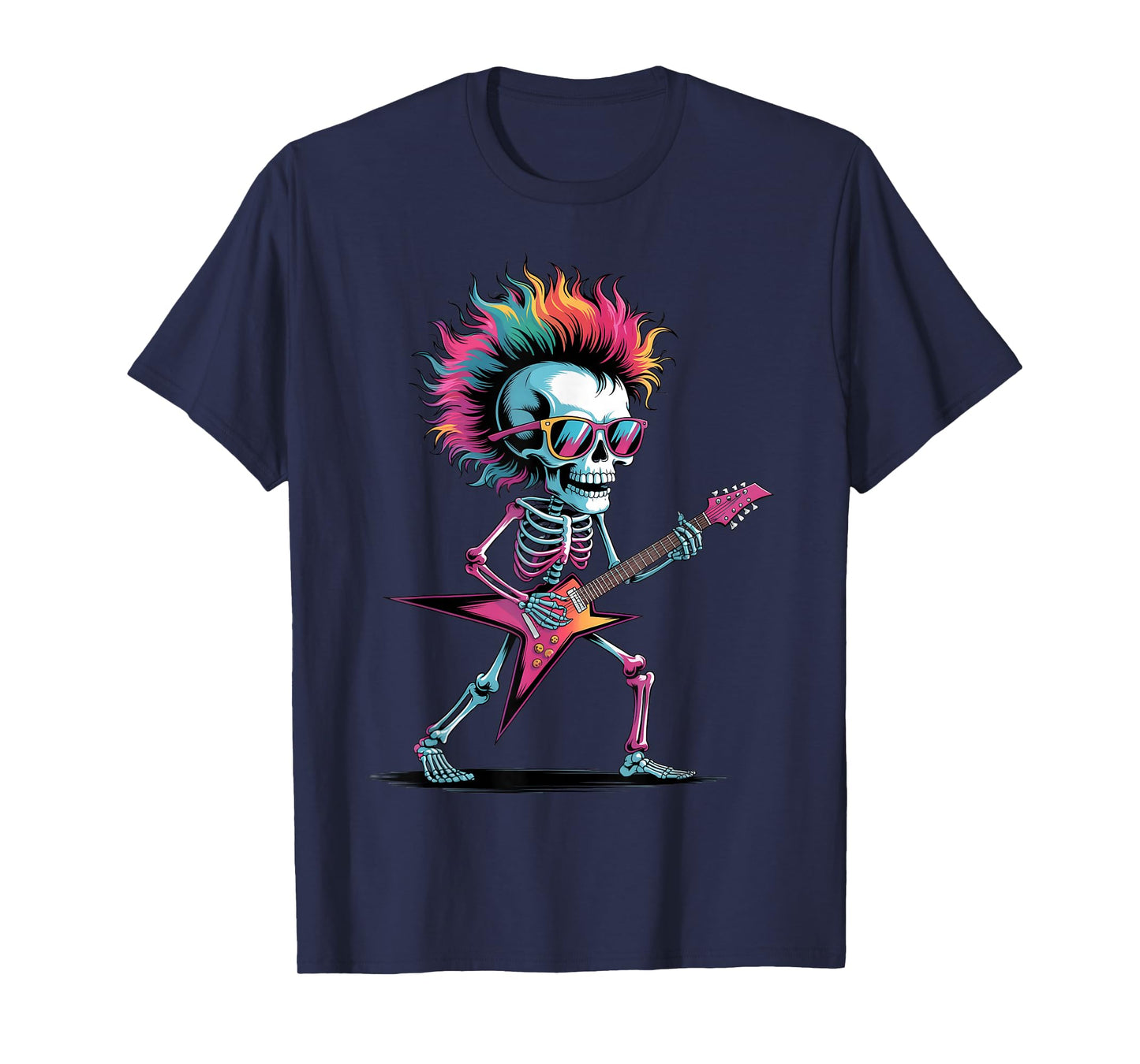 Rock Skeleton Guitar Poster Style Colorful Paint Splatter T-Shirt