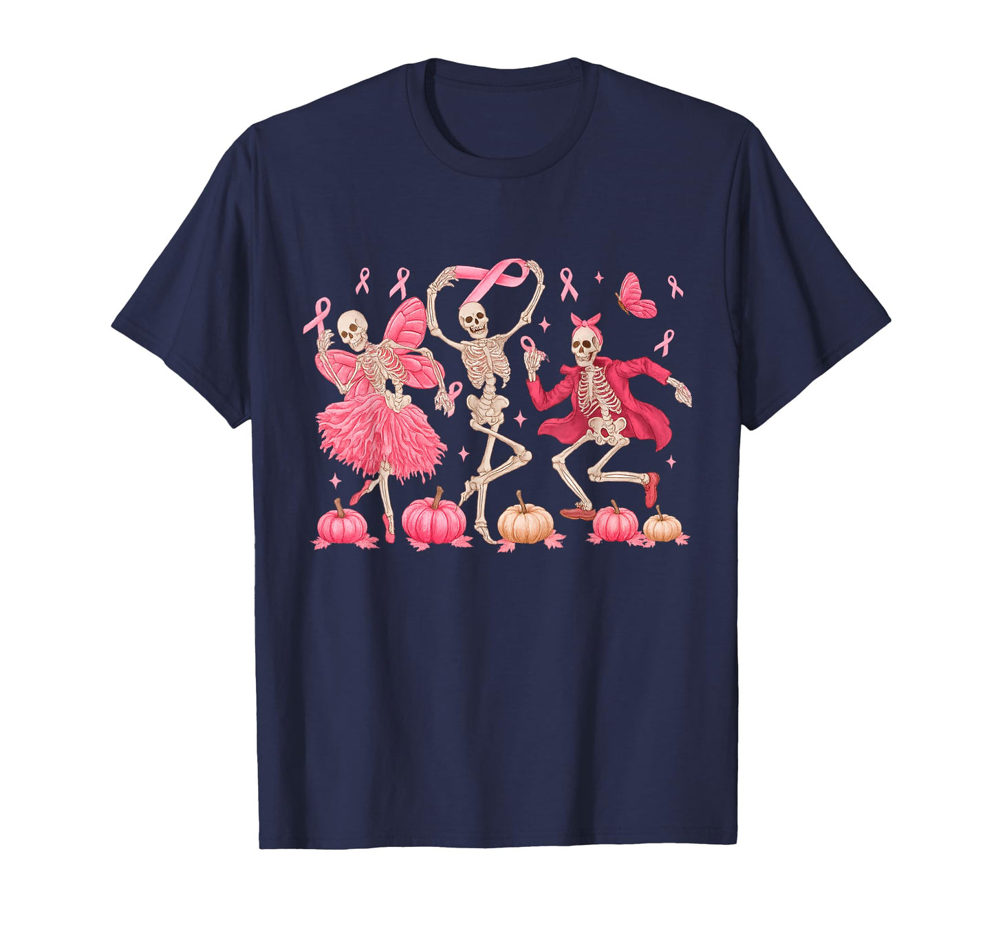 Dancing Skeleton Funny Halloween Breast Cancer Awareness T-Shirt
