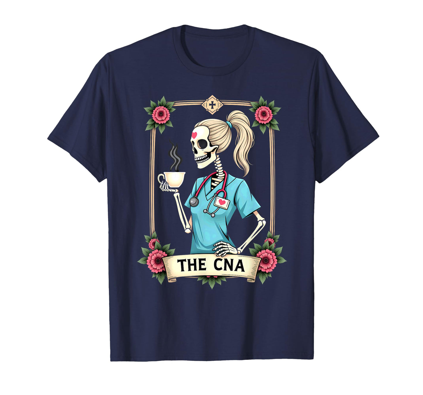 Gothic Tarot Card Skeleton CNA Nurse Coffee Halloween T-Shirt