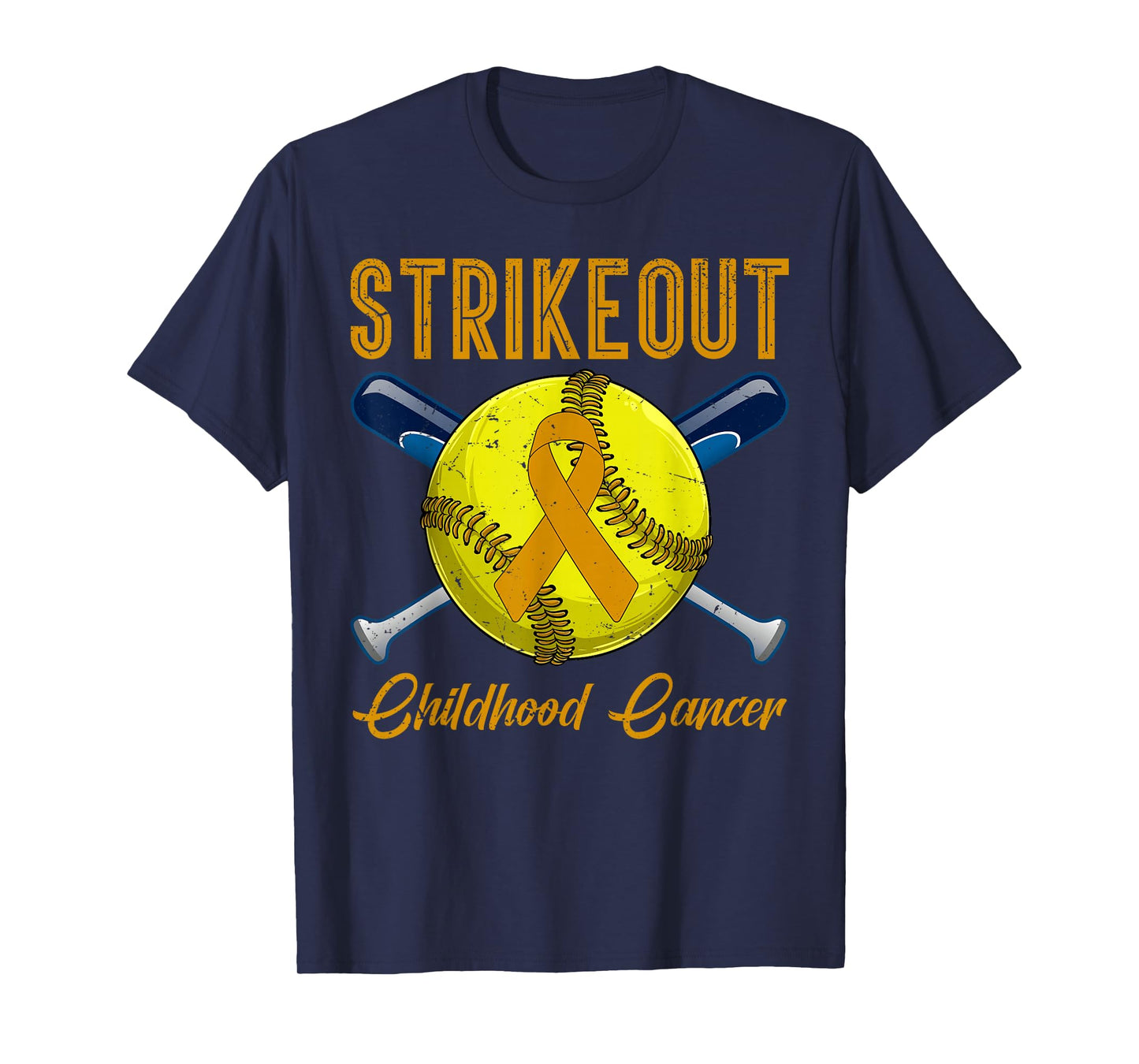 Strikeout Childhood Cancer Awareness Softball Gold Ribbon T-Shirt