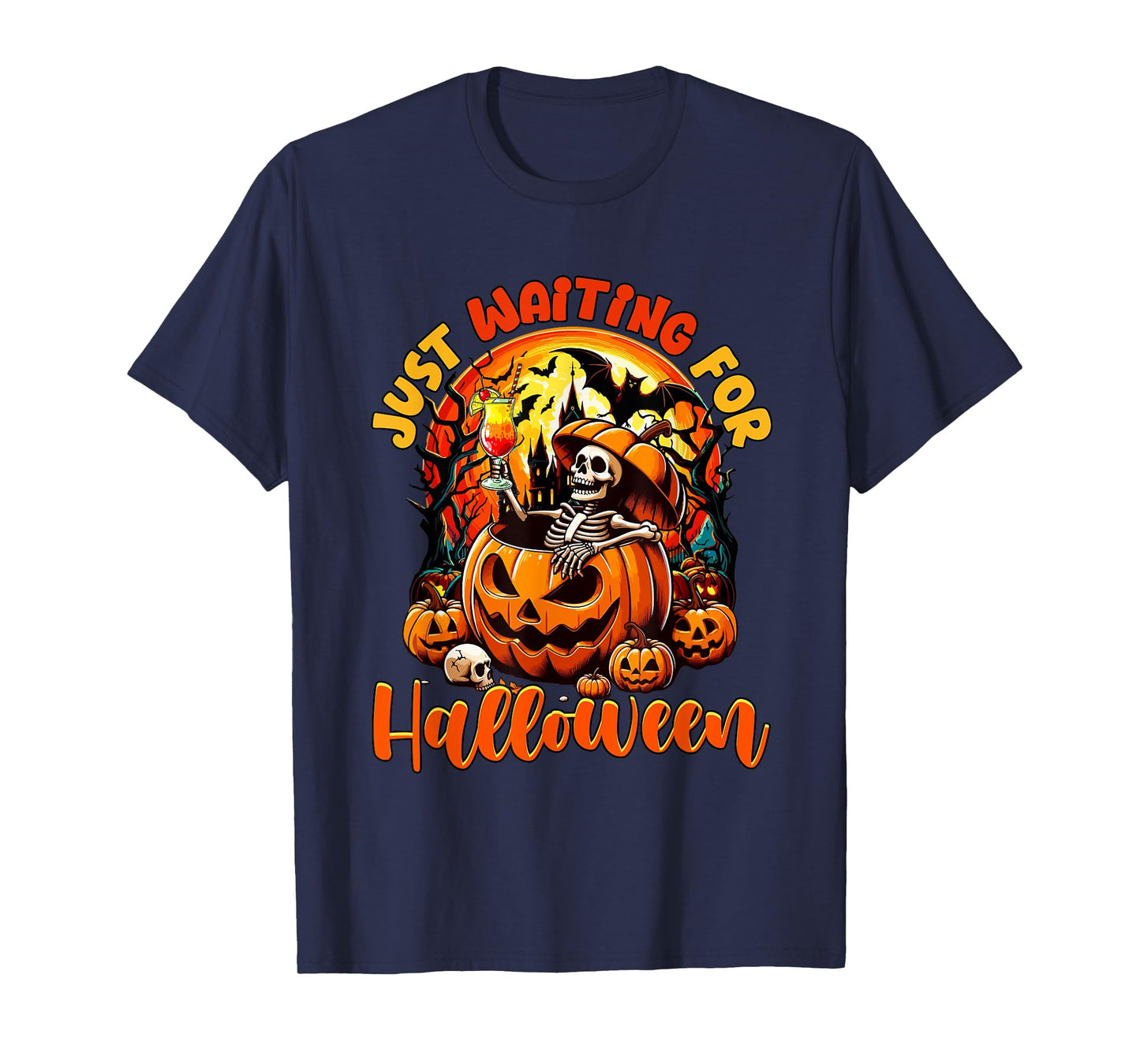 Waiting for Halloween Skeleton Drinking Cocktail Drinker T-Shirt