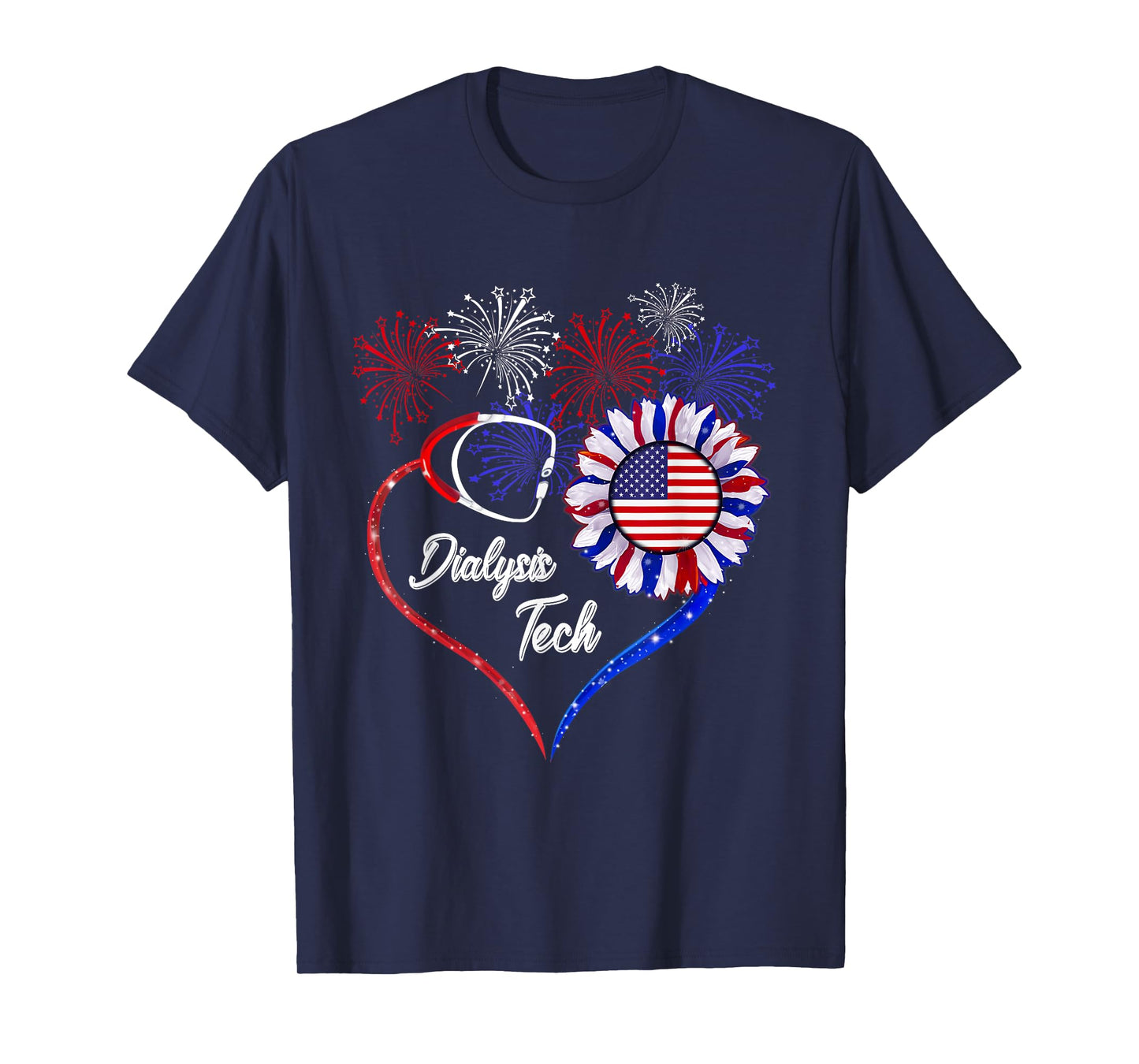 Patriotic Dialysis Tech - American Flag Sunflower Love T-Shirt for Women Men