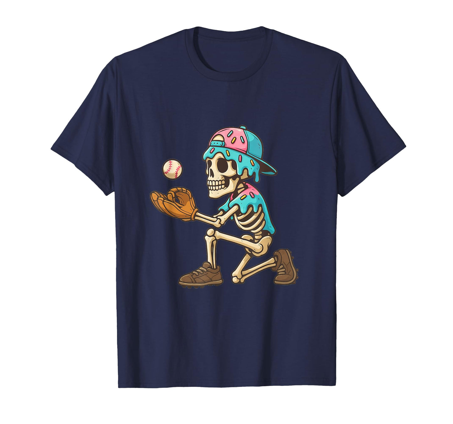 Funny Skeleton Baseball Ice Cream Drip Youth Boys Tee T-Shirt
