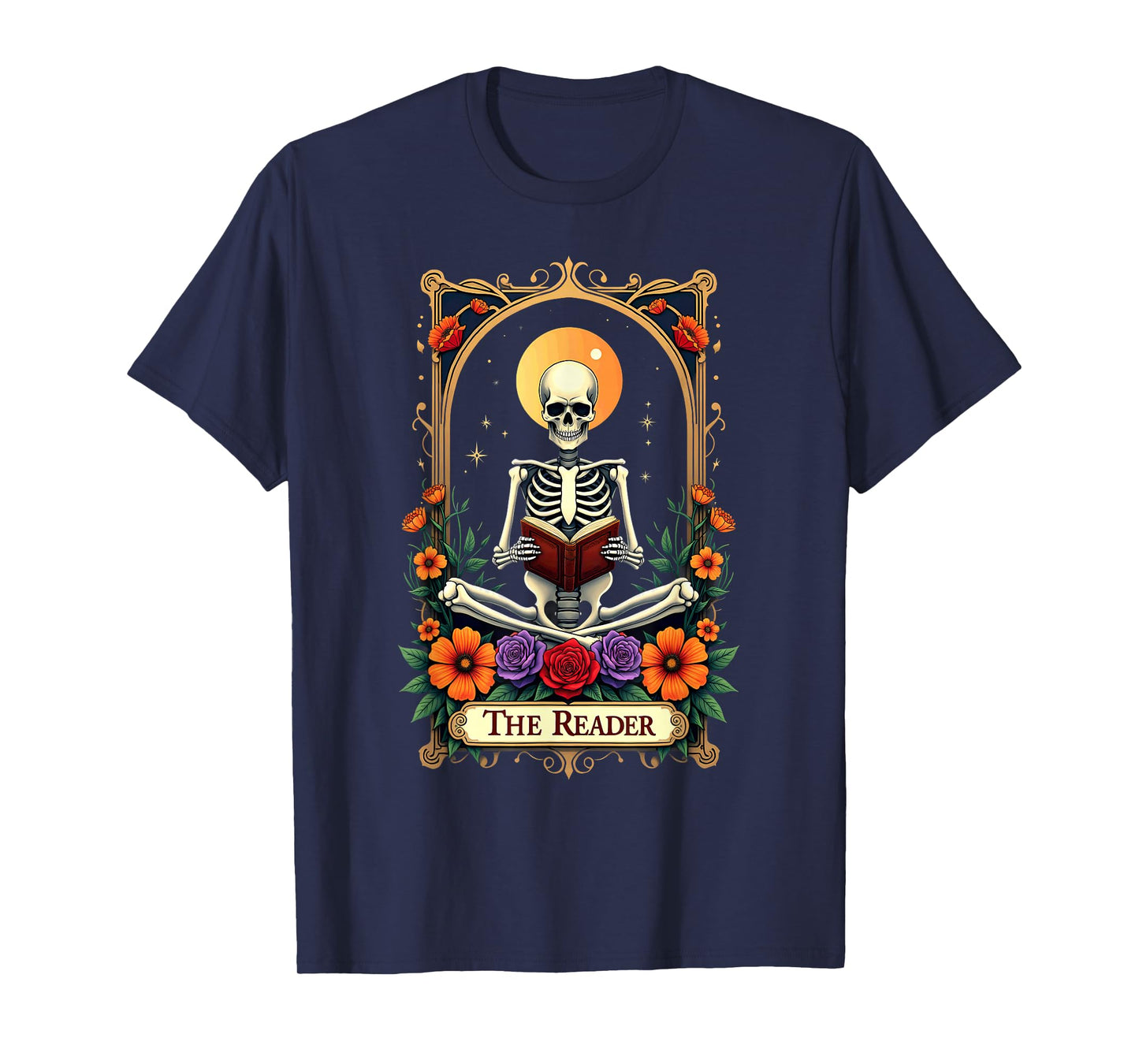 Tarot Card Skeleton Reading Book Librarian The Reader T-Shirt