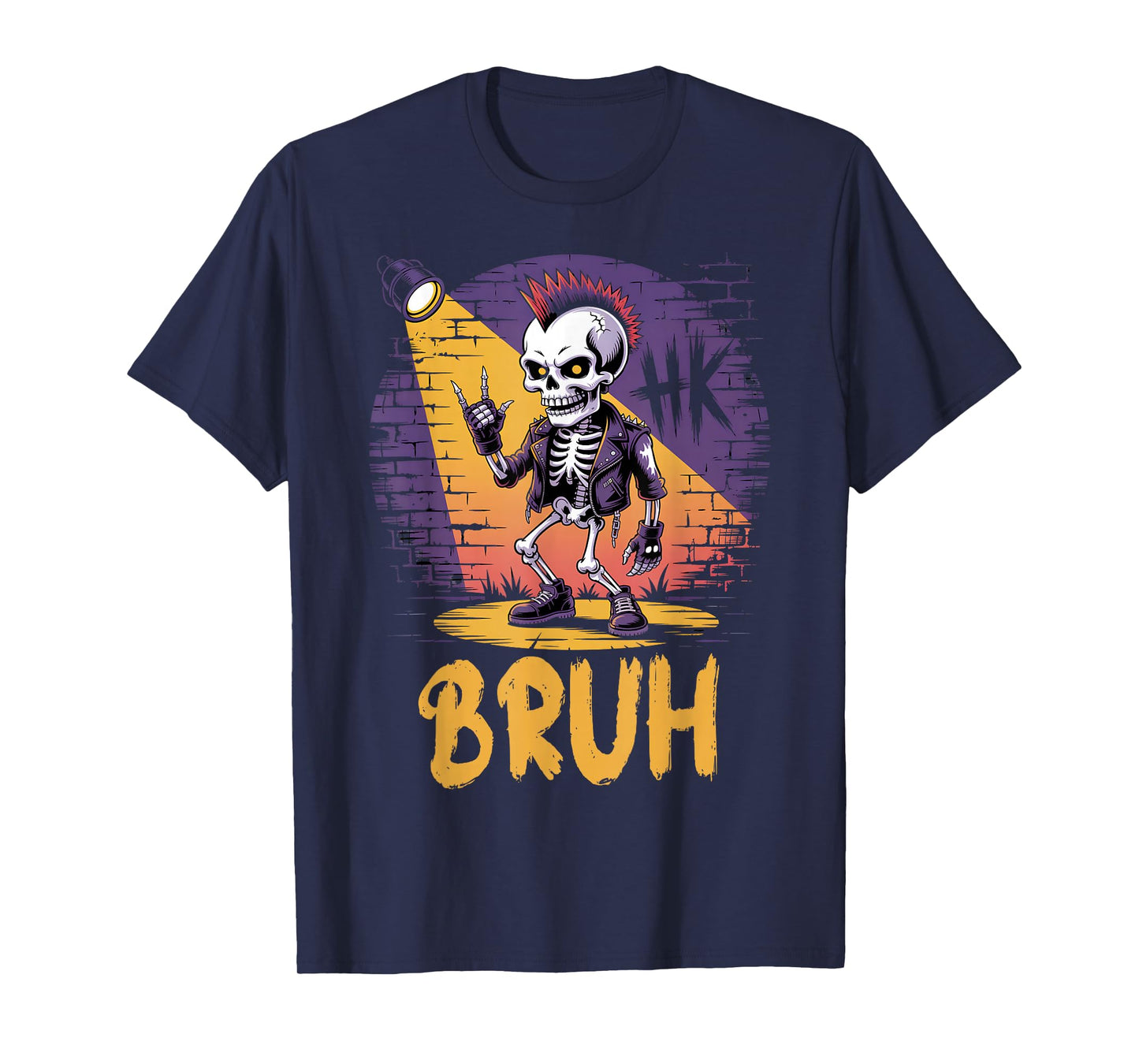 Bruh Punk Rock Skeleton Cool Rocker Halloween Men Boys Kids T-Shirt