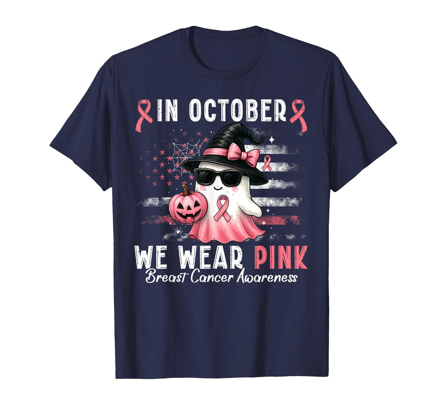 in October We Wear Pink Shirt Ghost Breast Cancer Awareness T-Shirt