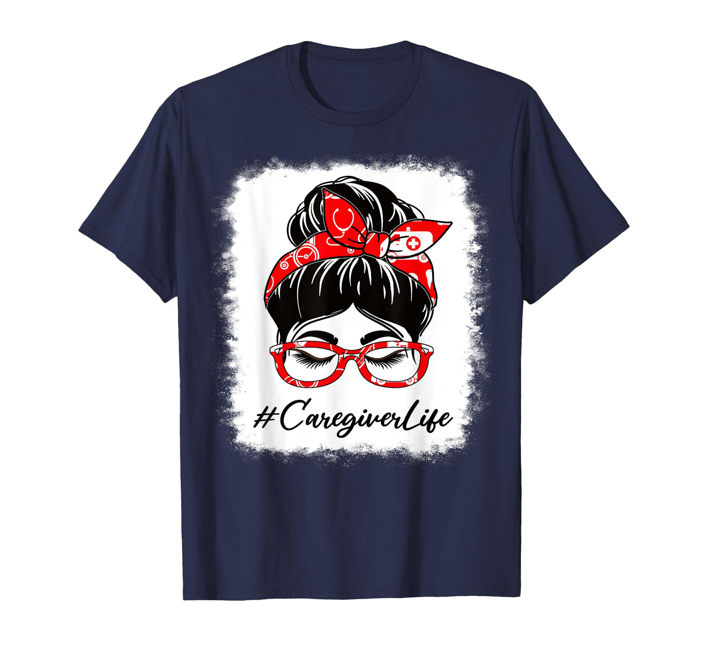 Caregiver Bleached Messy Bun Appreciation Day For Work T-Shirt