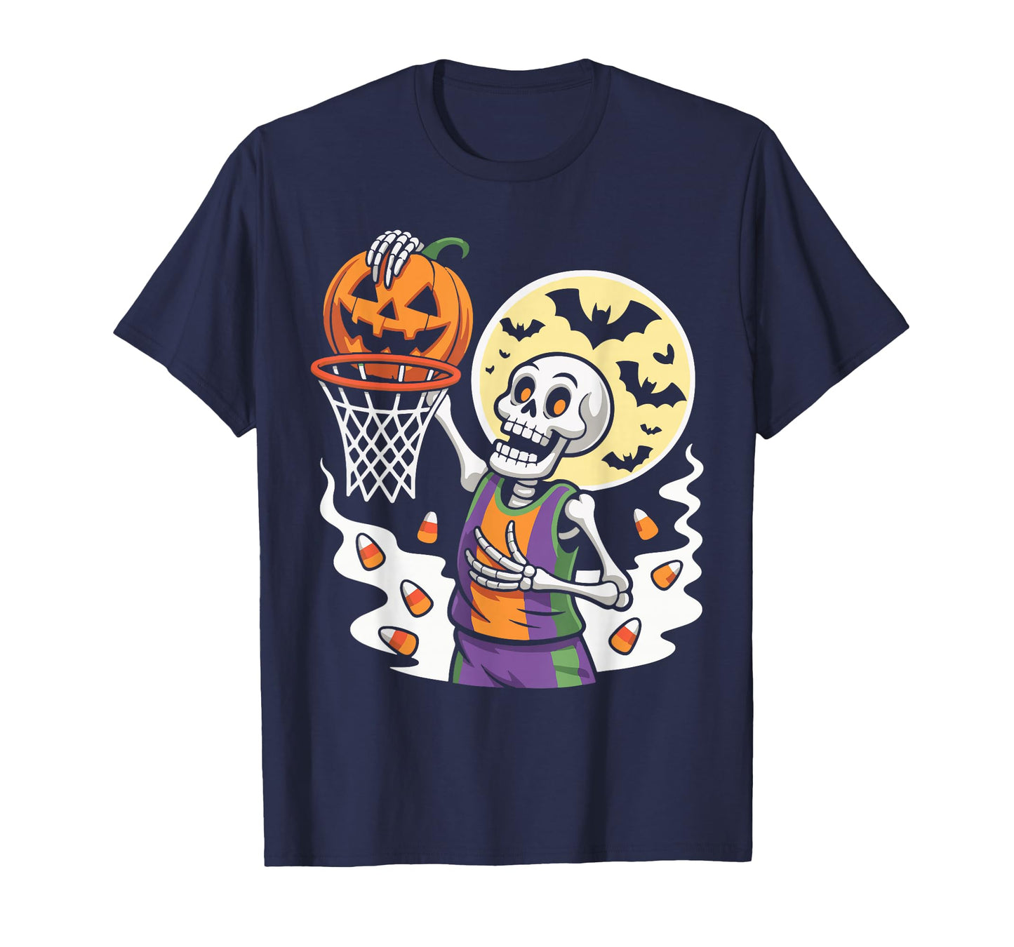 Skeleton Dunking Pumpkin Basketball Halloween Costume Sport T-Shirt