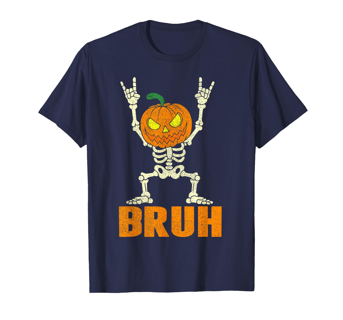 Bruh Skeleton Pumpkin Head Rock On Halloween Men Boys Kids T-Shirt