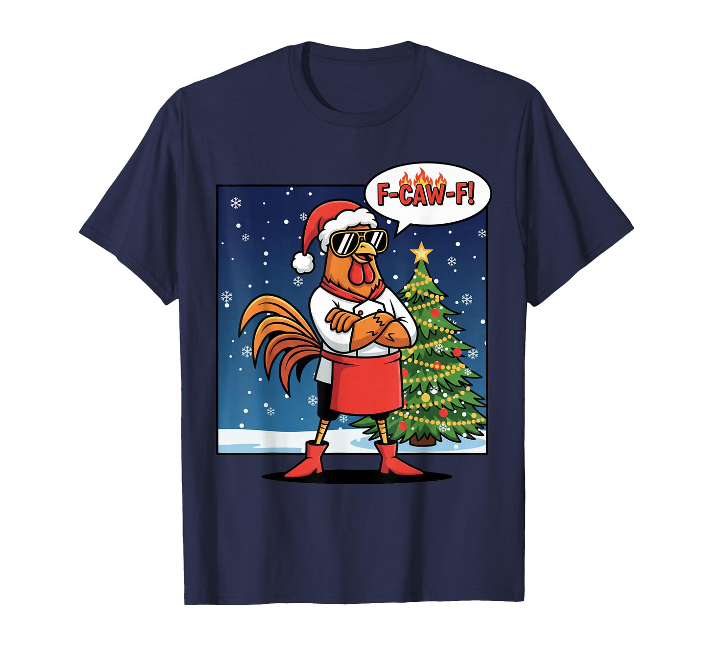 Funny Xmas Rooster Saying F-Caw-F Chicken Pun T-Shirt