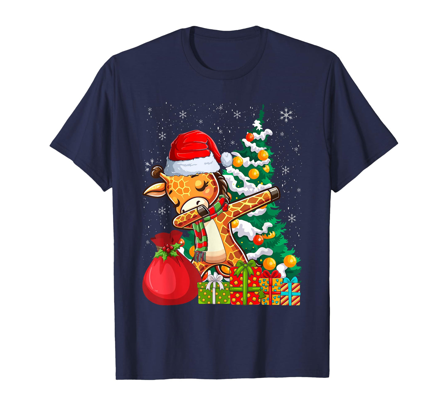 Dabbing Giraffe Santa Christmas Kids Boys Girls T-Shirt