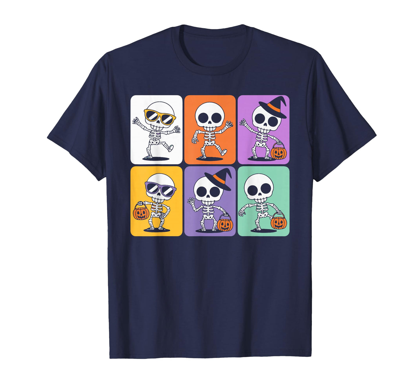 Spooky Skeleton Dance Party with Pumpkin and Candy Halloween T-Shirt