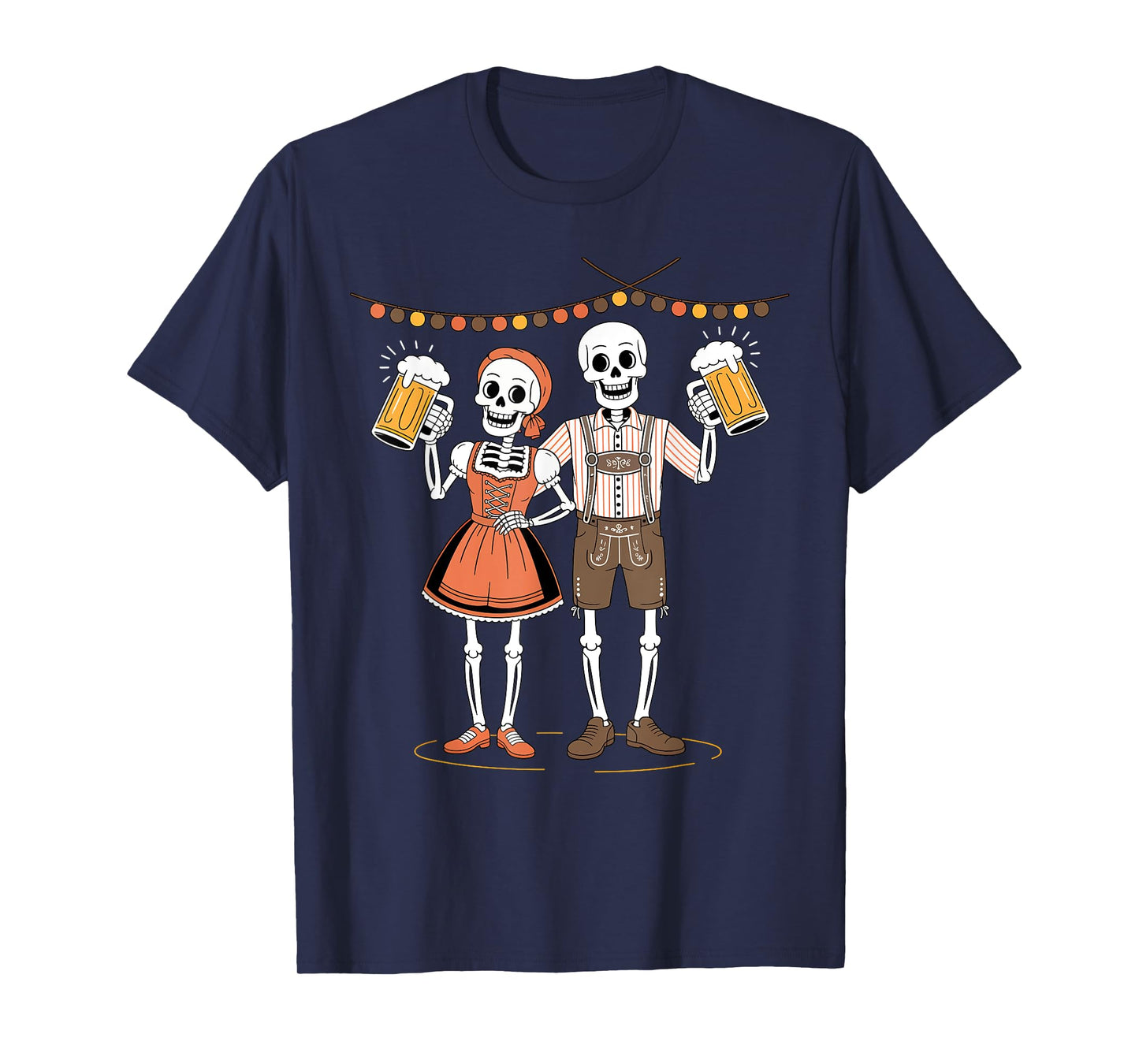 Oktoberfest Skeletons in Lederhosen Costume Drinking Beer T-Shirt