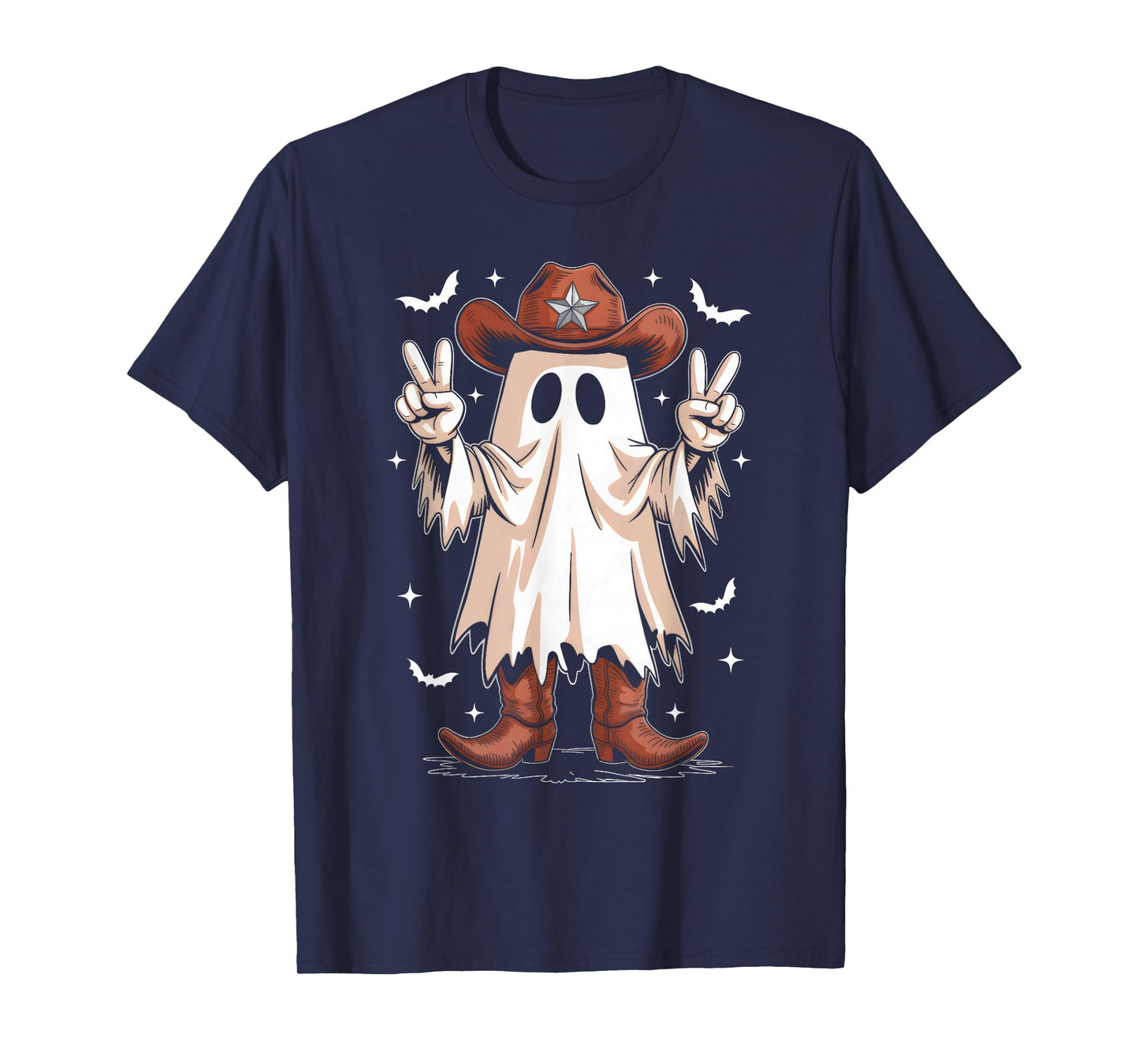 Retro Western Halloween Cowboy Men Boys Halloween Ghost T-Shirt