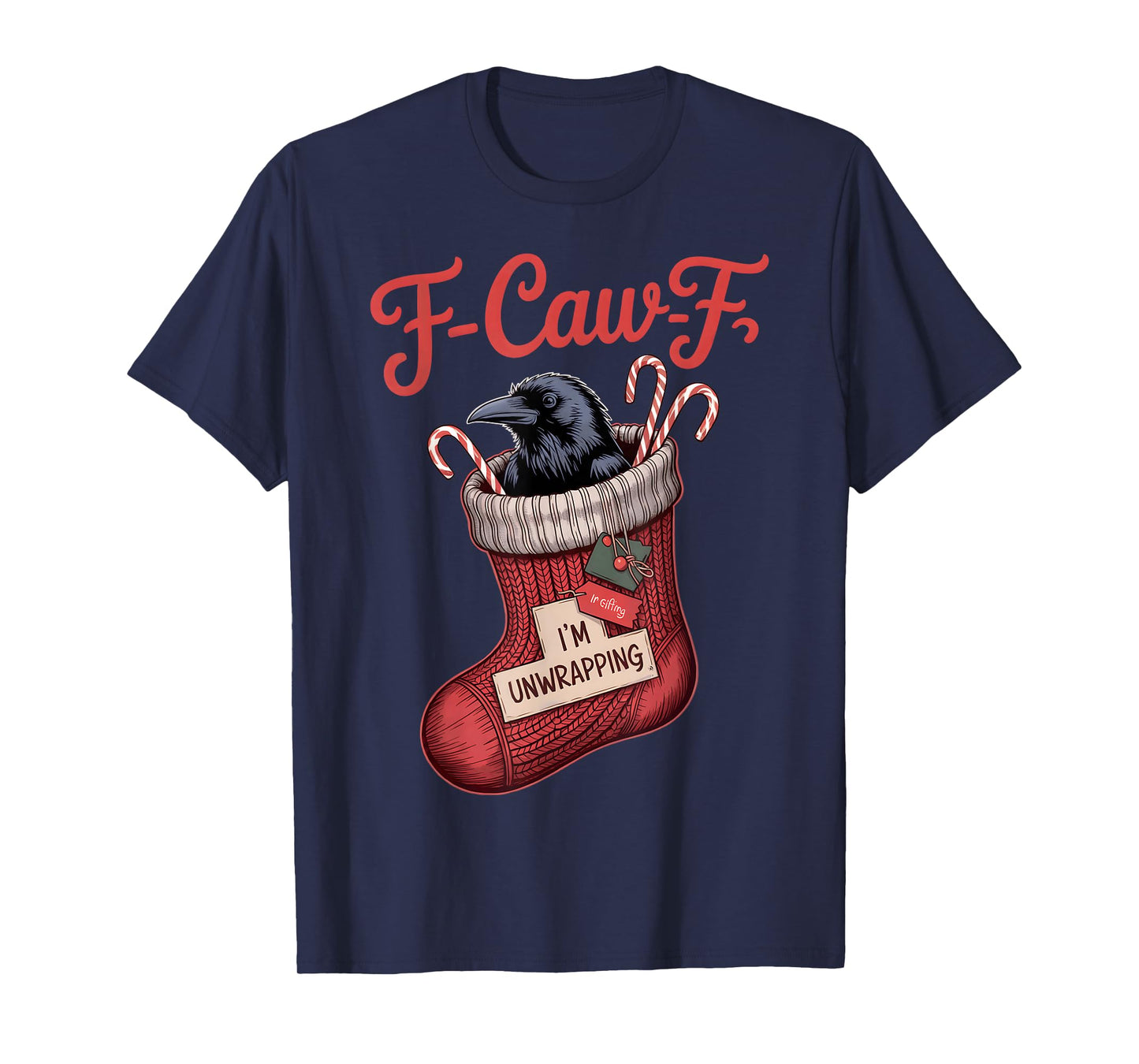 Black Crow F-Caw-F Funny Retro Christmas Lights Santa hat T-Shirt