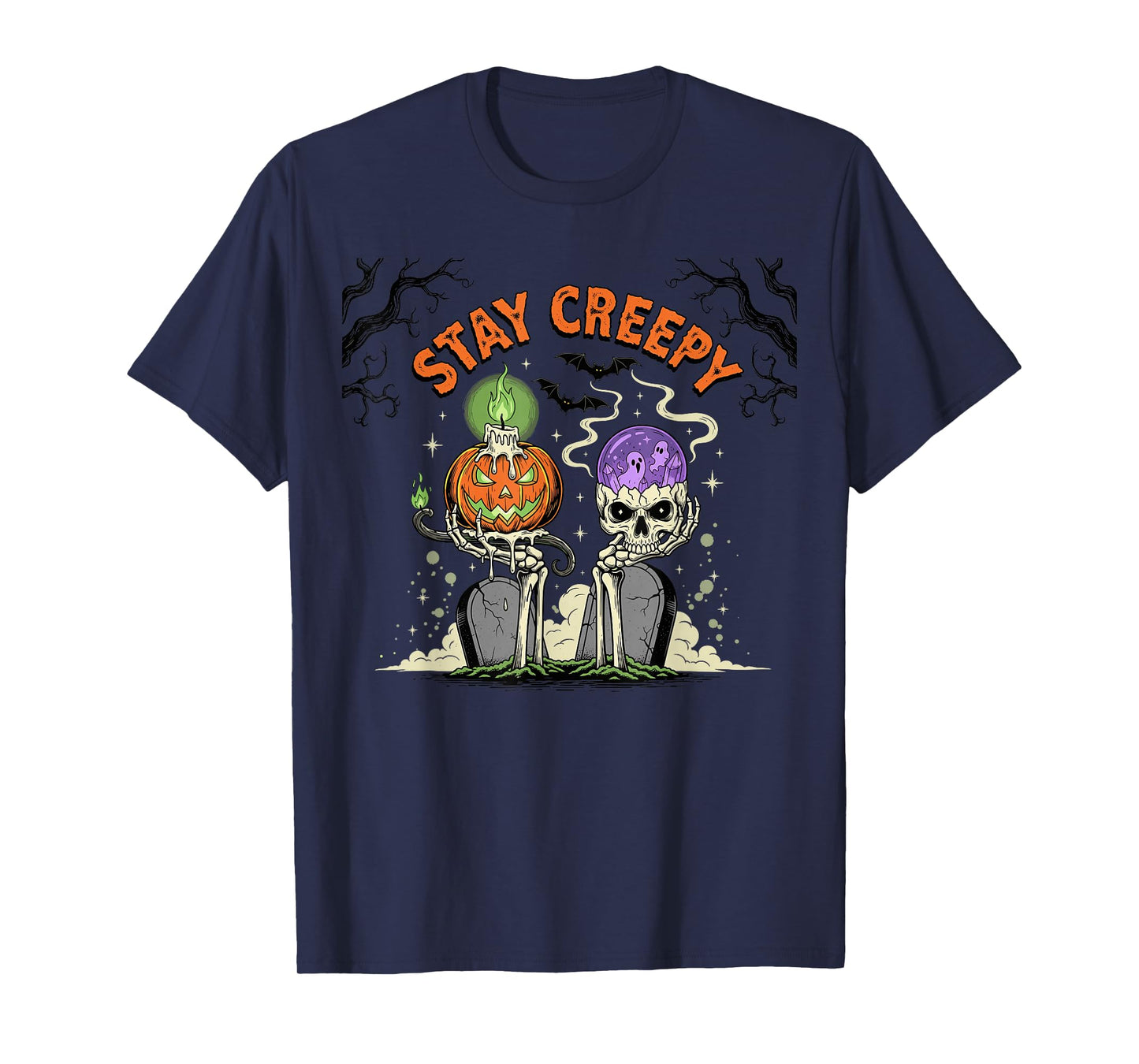 Stay Creepy Halloween Vintage Horror Pumpkin & Skull Outfit T-Shirt