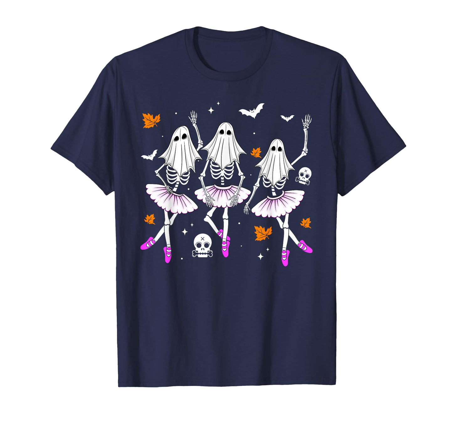 Ballet Dancing Skeleton Ghost Spooky Halloween Girls Women T-Shirt
