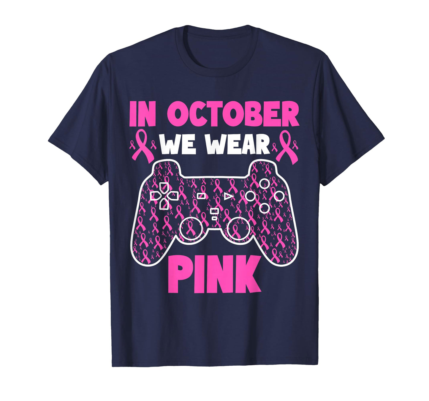 in October We Wear Pink Breast Cancer Gaming Kids Boys Youth T-Shirt