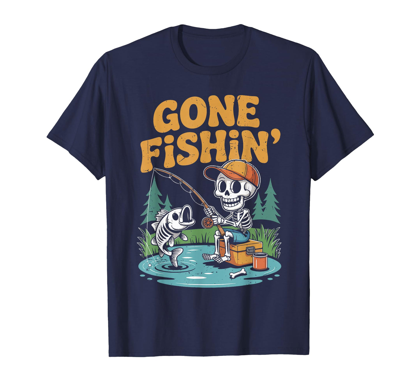 Youth Boy Gone Fishing Skeleton Halloween Bass Fish Toddler T-Shirt