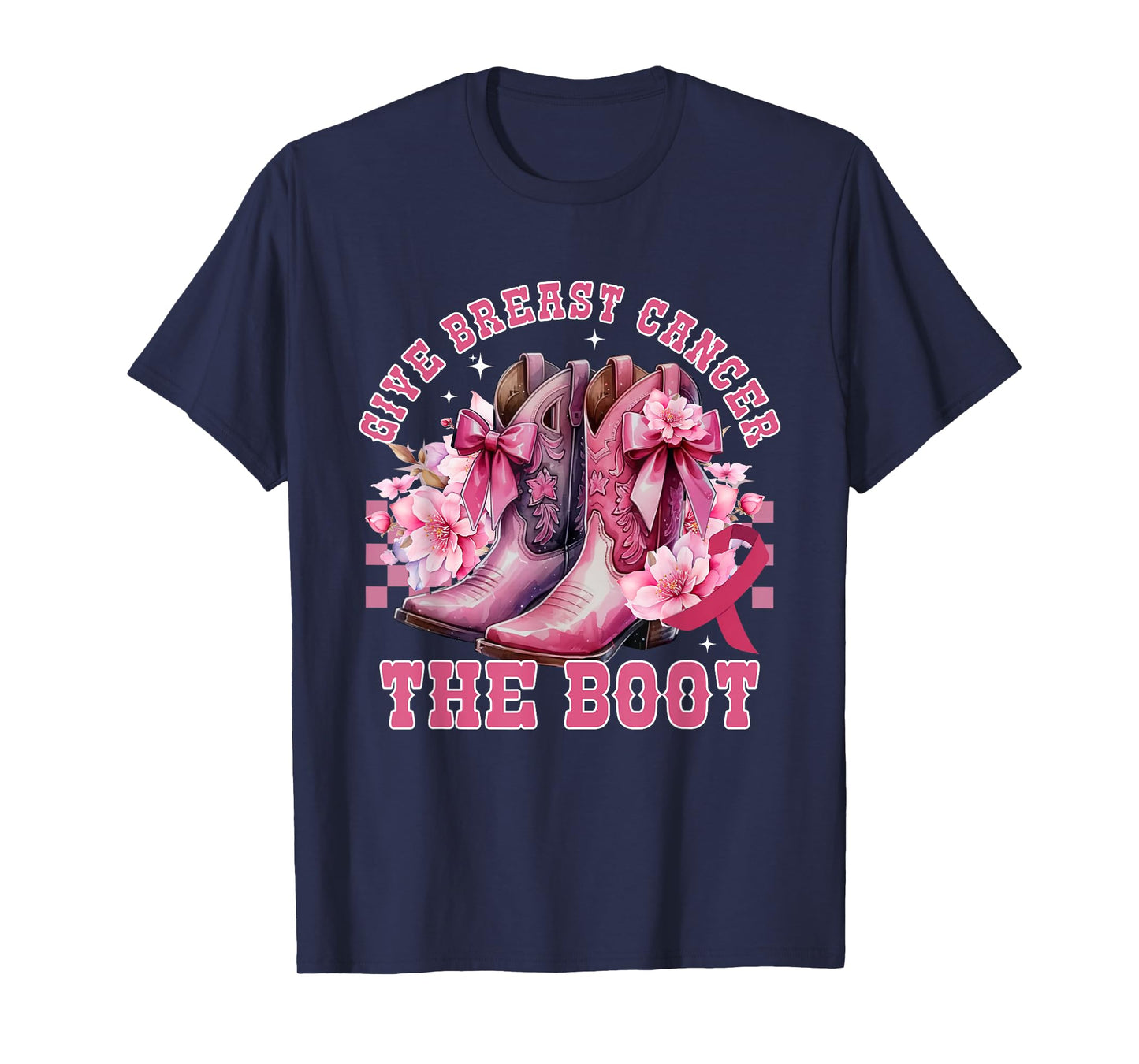 Give Breast Cancer The Boot Cowgirl Cancer Awareness Ribbon T-Shirt
