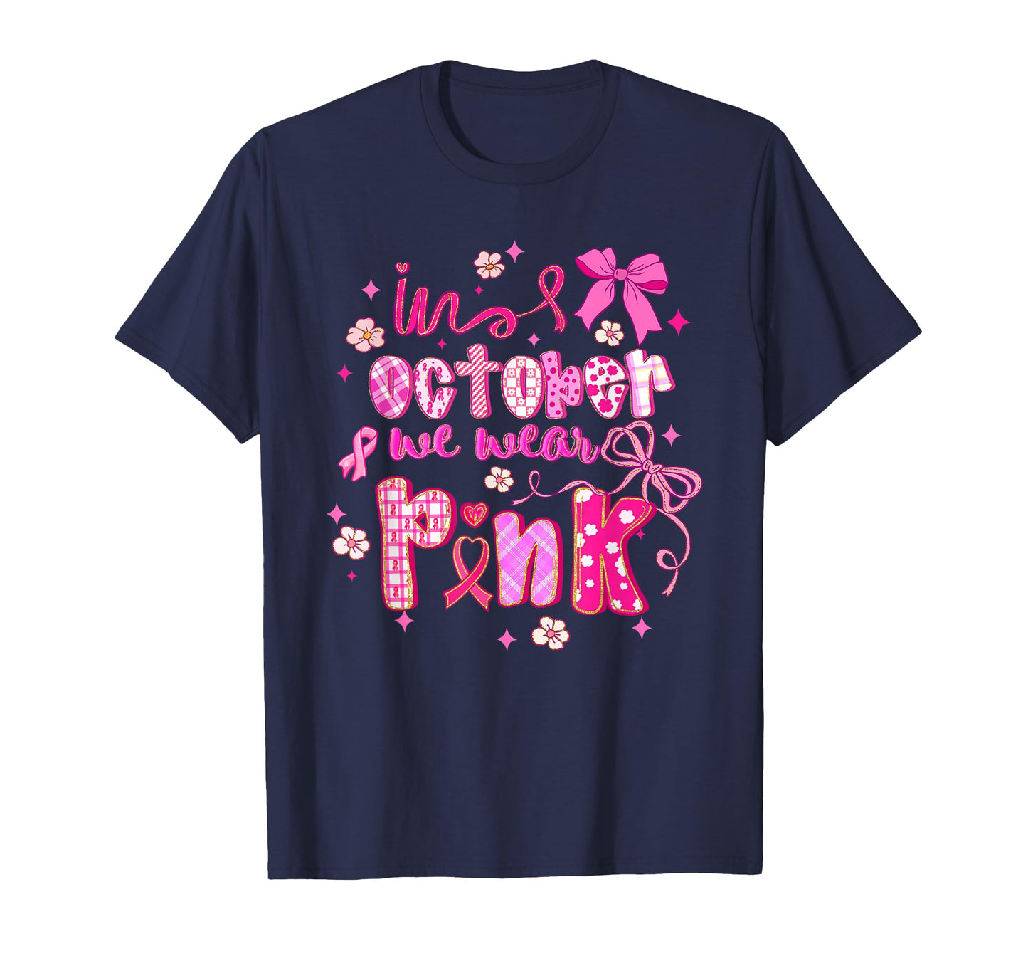 in October We Wear Pink Coquette Breast Cancer Awareness T-Shirt