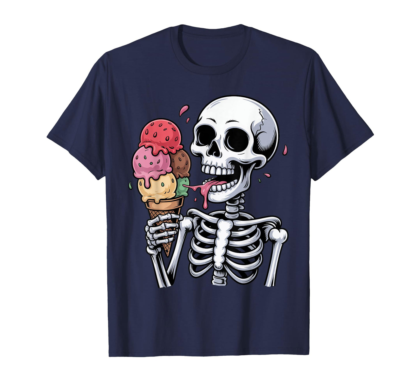 Skeleton Eating Ice Cream Funny Halloween Spooky Season T-Shirt