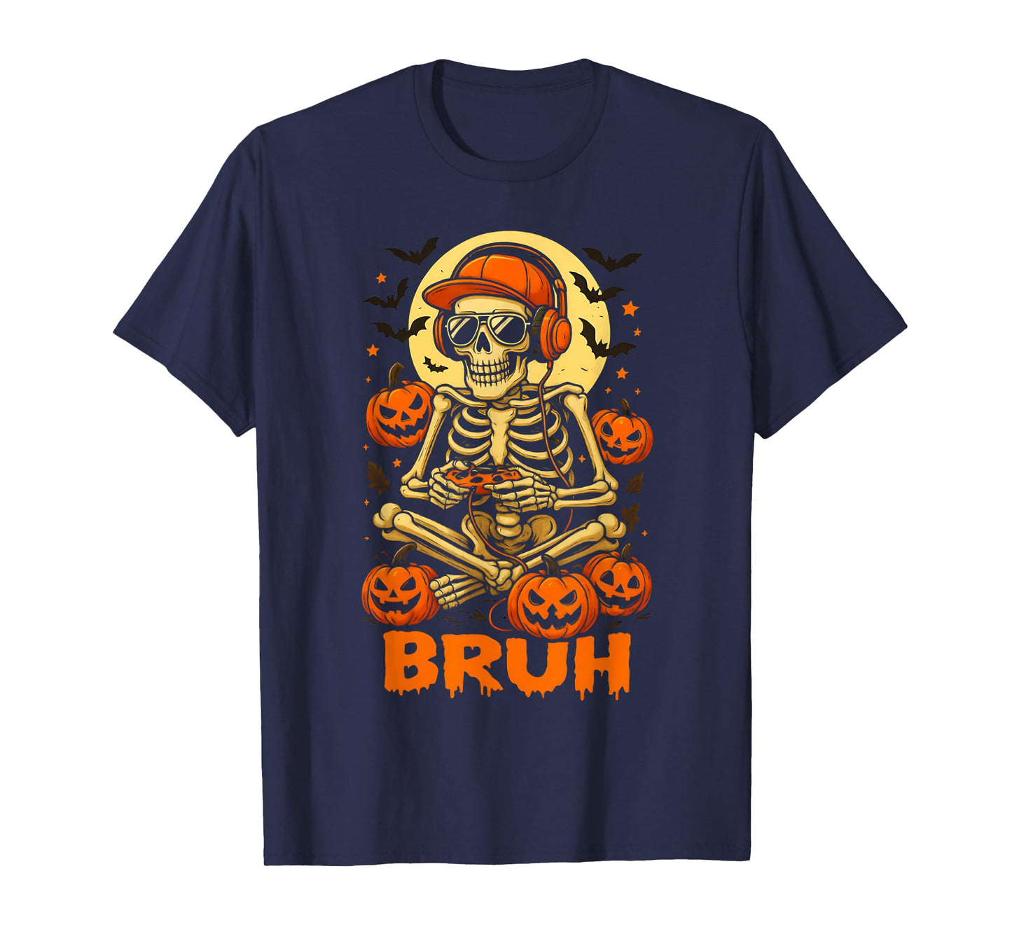 Bruh Halloween Boys Kids Gamer Men Video Gaming Skeleton T-Shirt