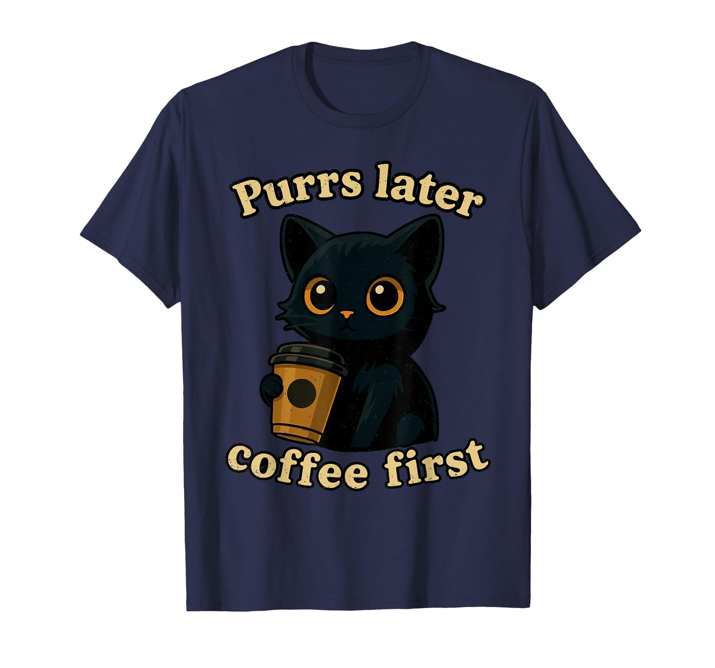 Coffee First Halloween Funny Black Cat Caffeine Lover T-Shirt