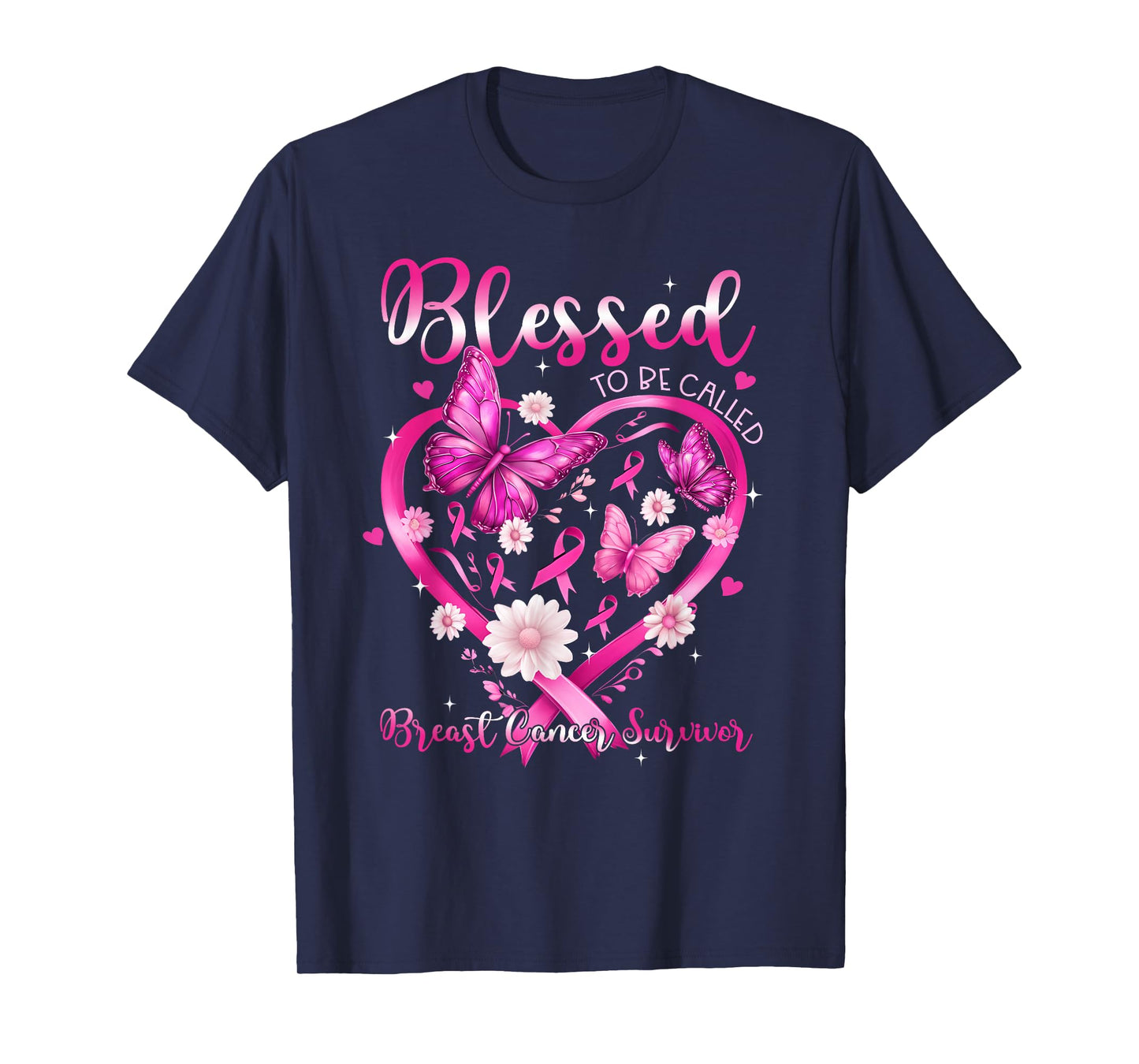 Blessed To Be Called Breast Cancer Survivor Heart Butterfly T-Shirt